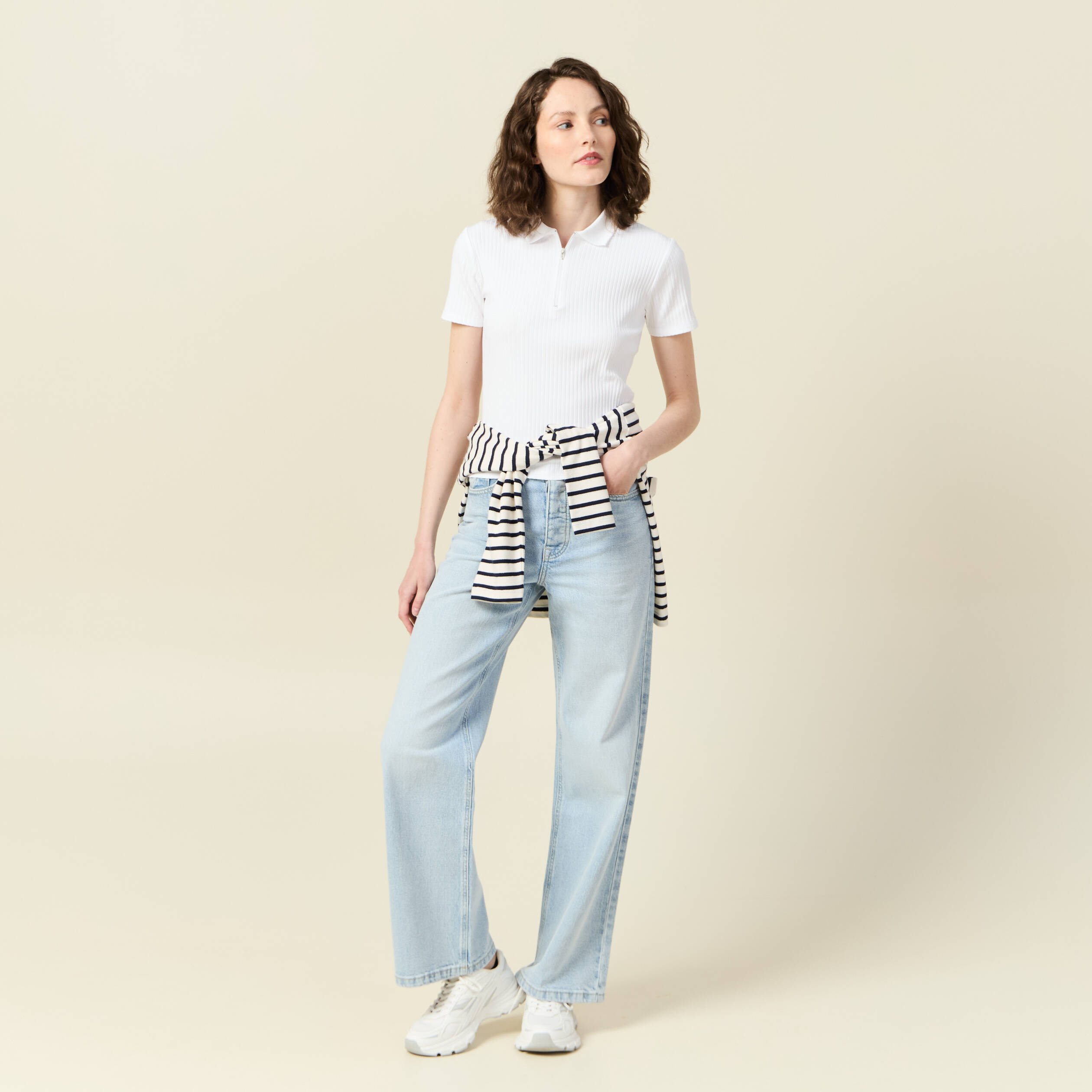 jeans large taille haute denim bleach femme Jeans large taille haute denim bleach femme