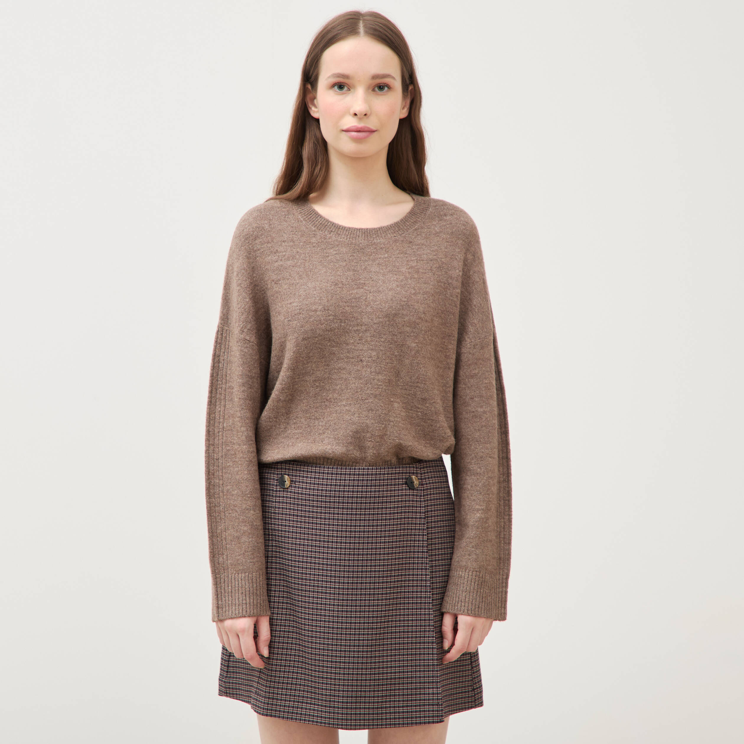 Mini-jupe droite courte marron femme
