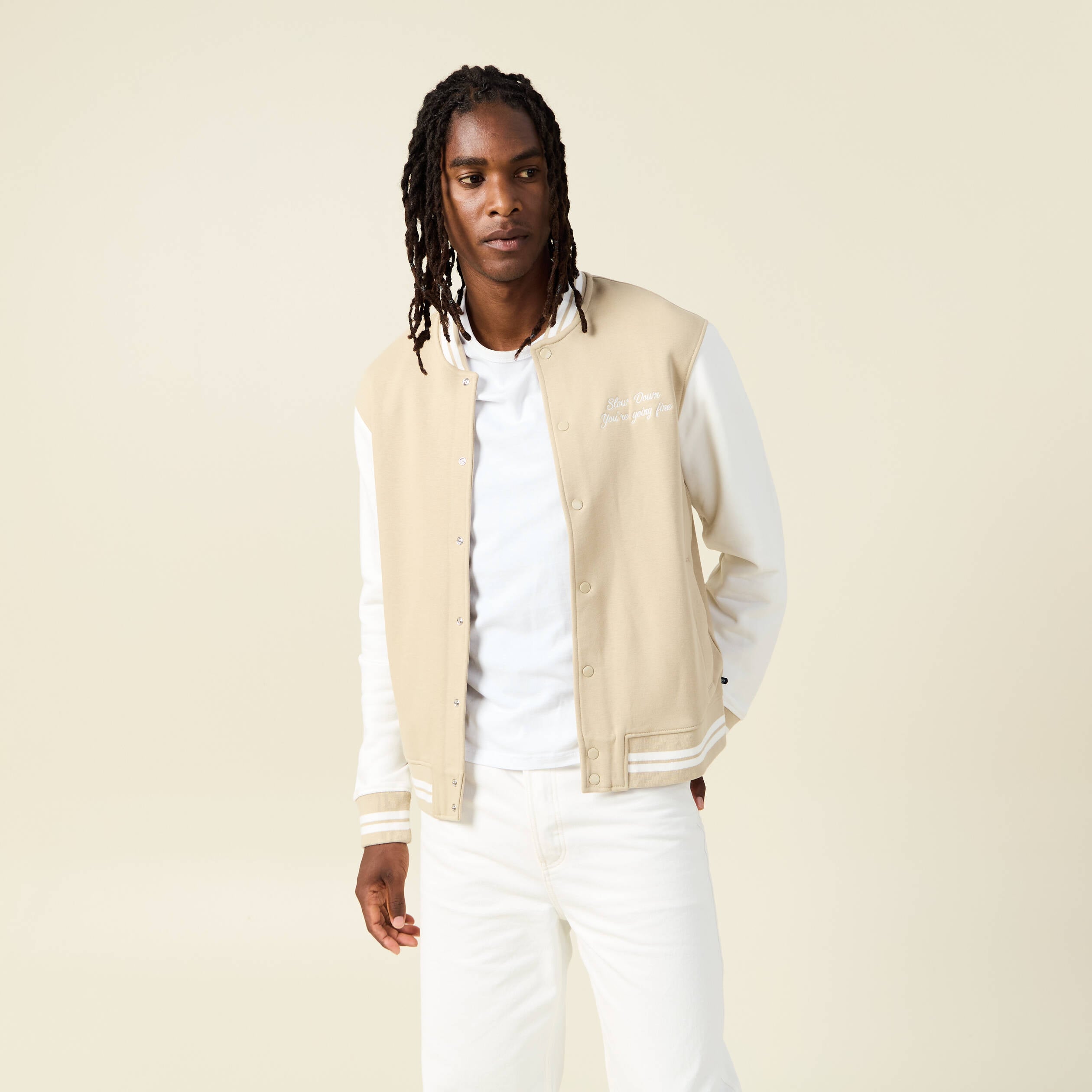 Veste sweat oversize manches longues beige homme