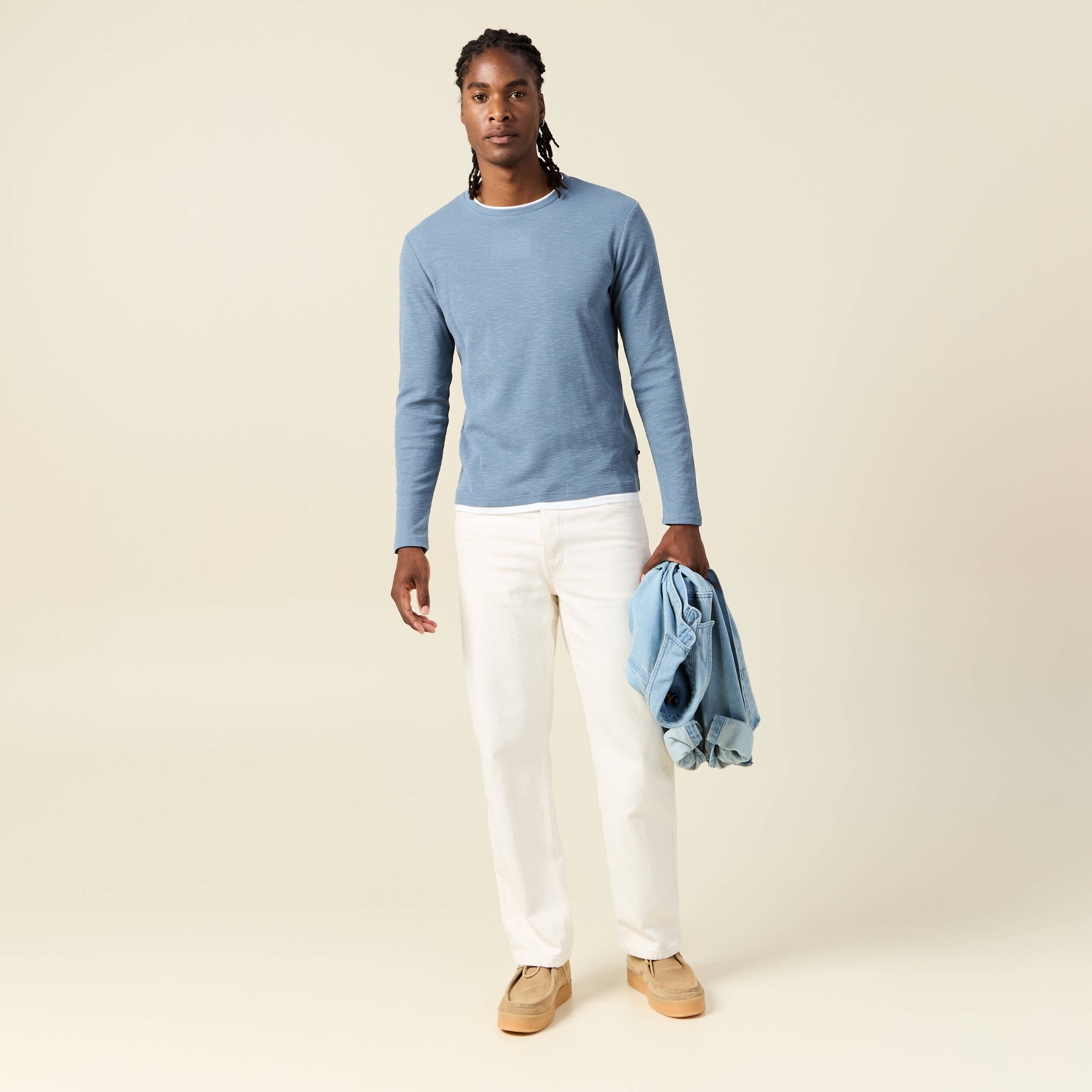 t shirt manches longues bleu gris homme T-shirt manches longues bleu gris homme