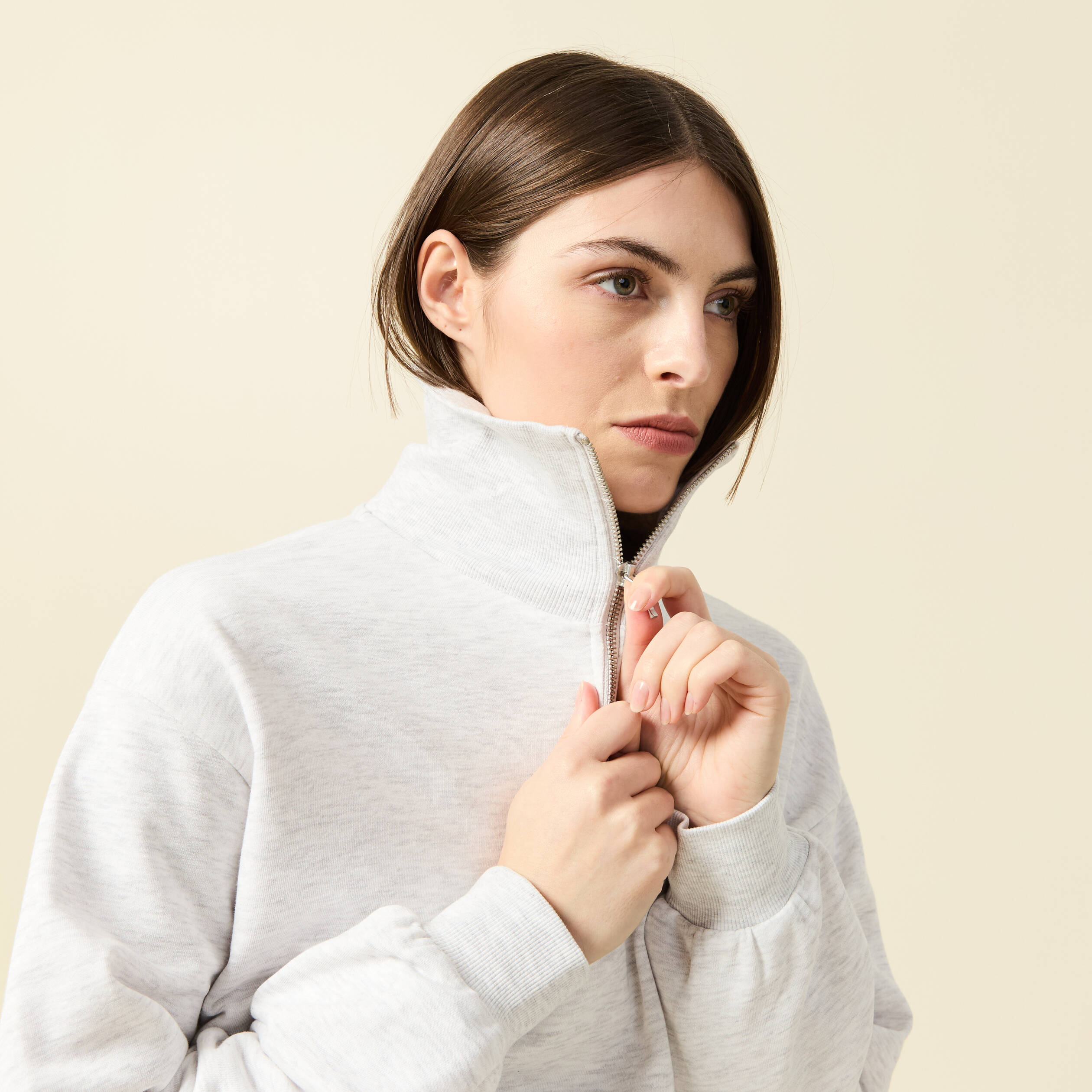 Sweat manches longues col camionneur gris femme