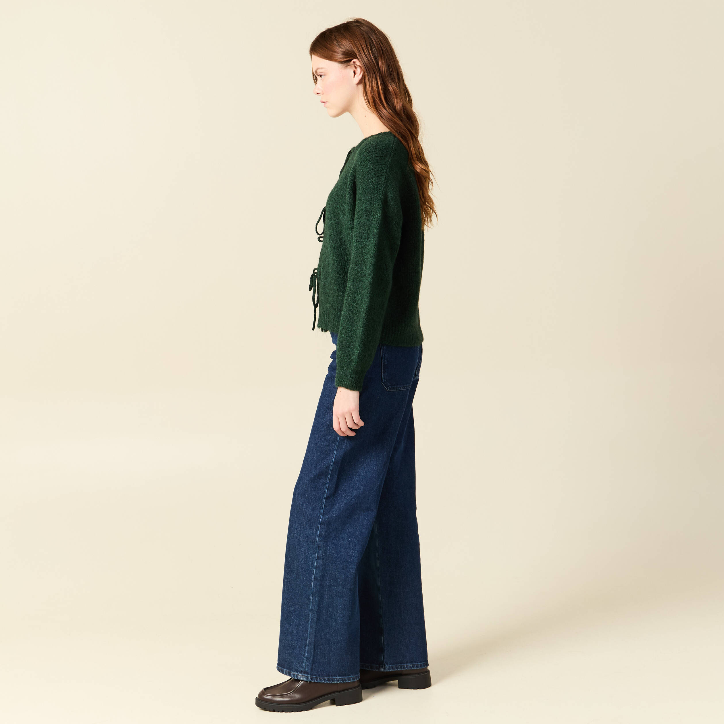 Gilet oversize manches longues vert fonc&eacute; femme
