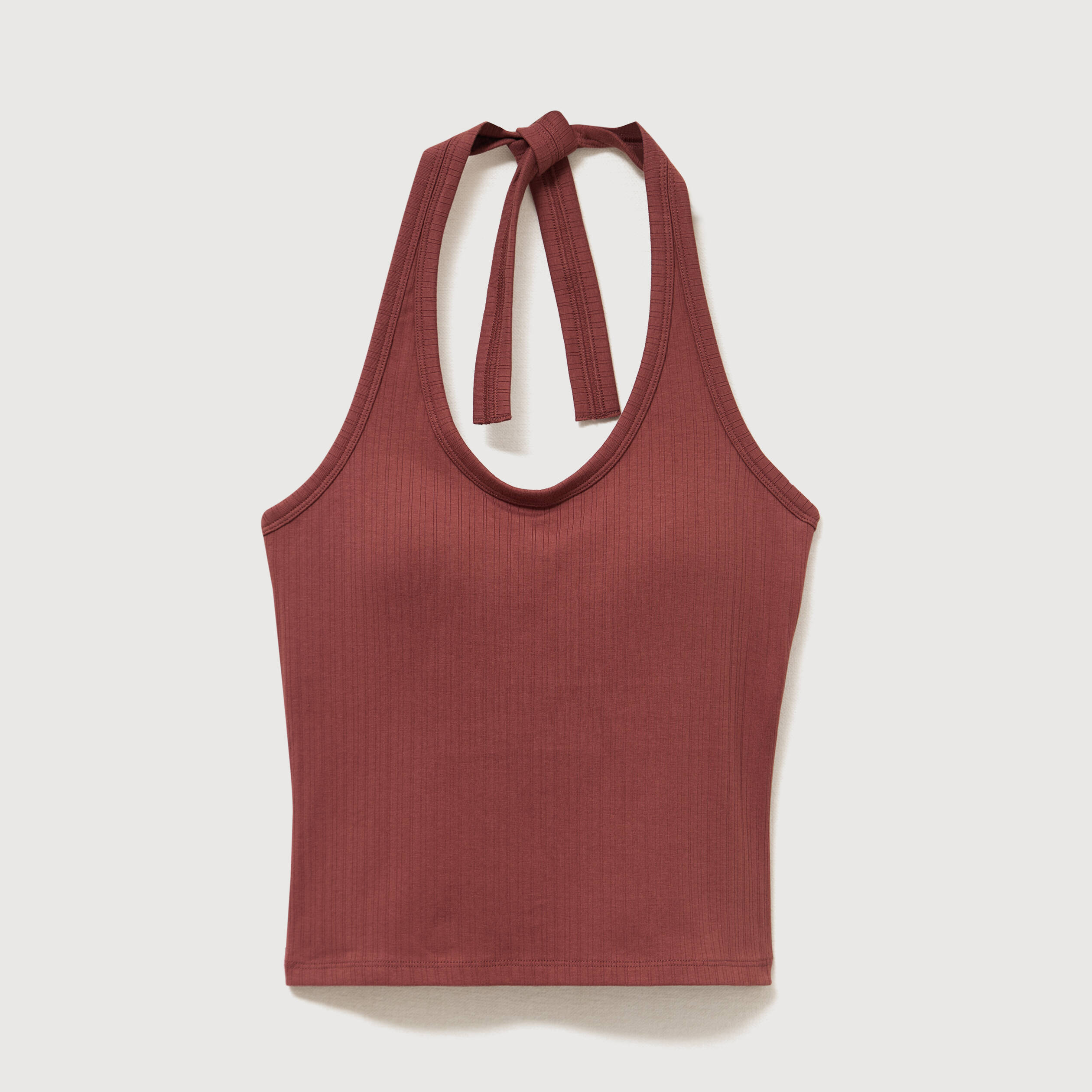 D&eacute;bardeur cropped d&eacute;collet&eacute; doubl&eacute; marron cognac femme