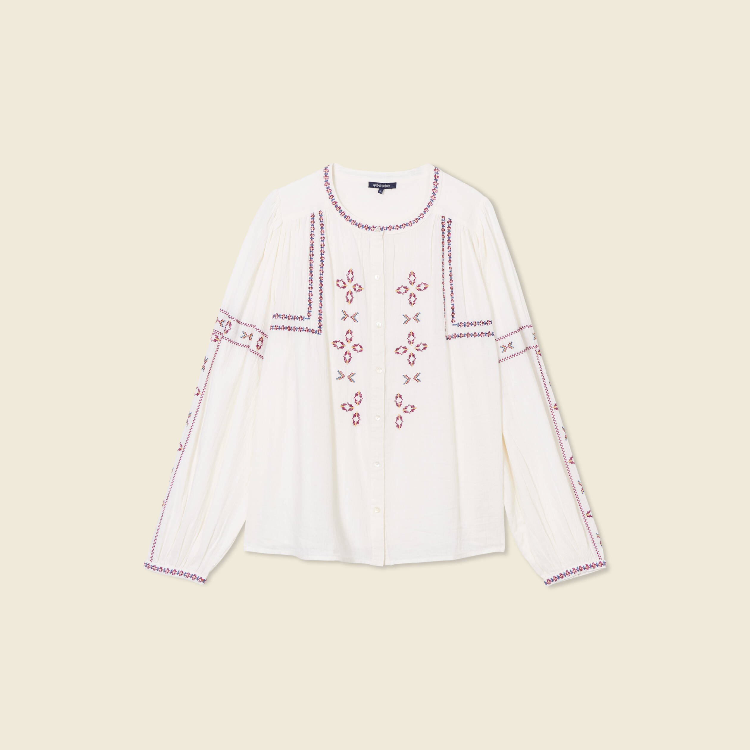 chemise manches longues brodee creme femme Chemise manches longues brodée creme femme