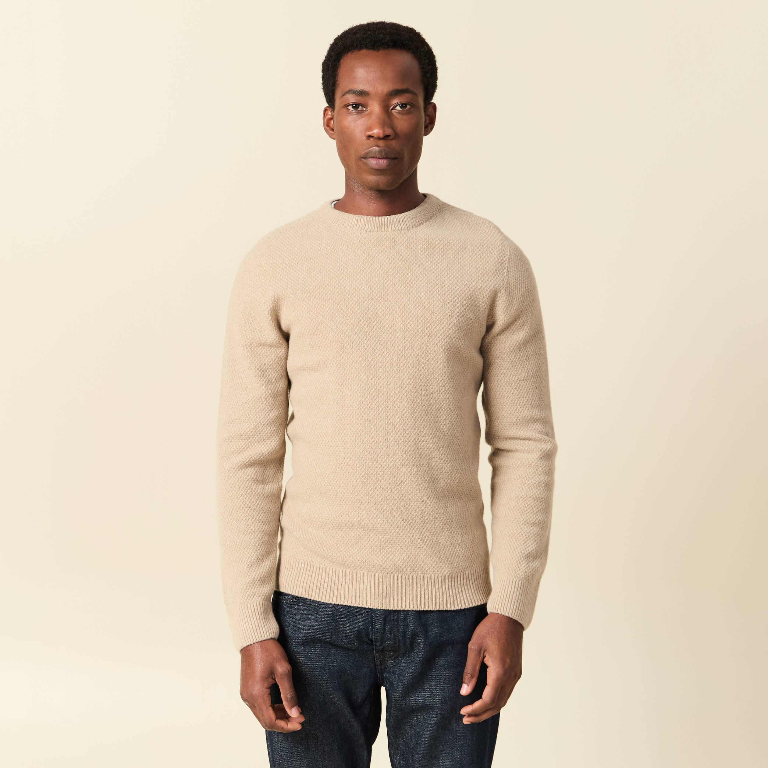 Pull manches longues fabriqu&eacute; en France sable homme