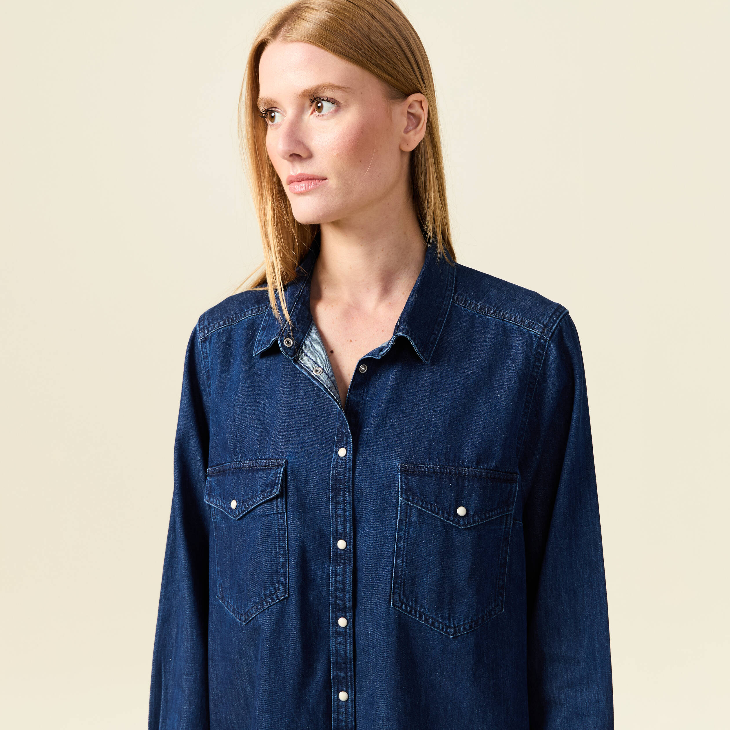 Chemise En Jean Femme Manches Longues Vetinee - Coupe Oversize, 100% Coton, Style Western Décontracté