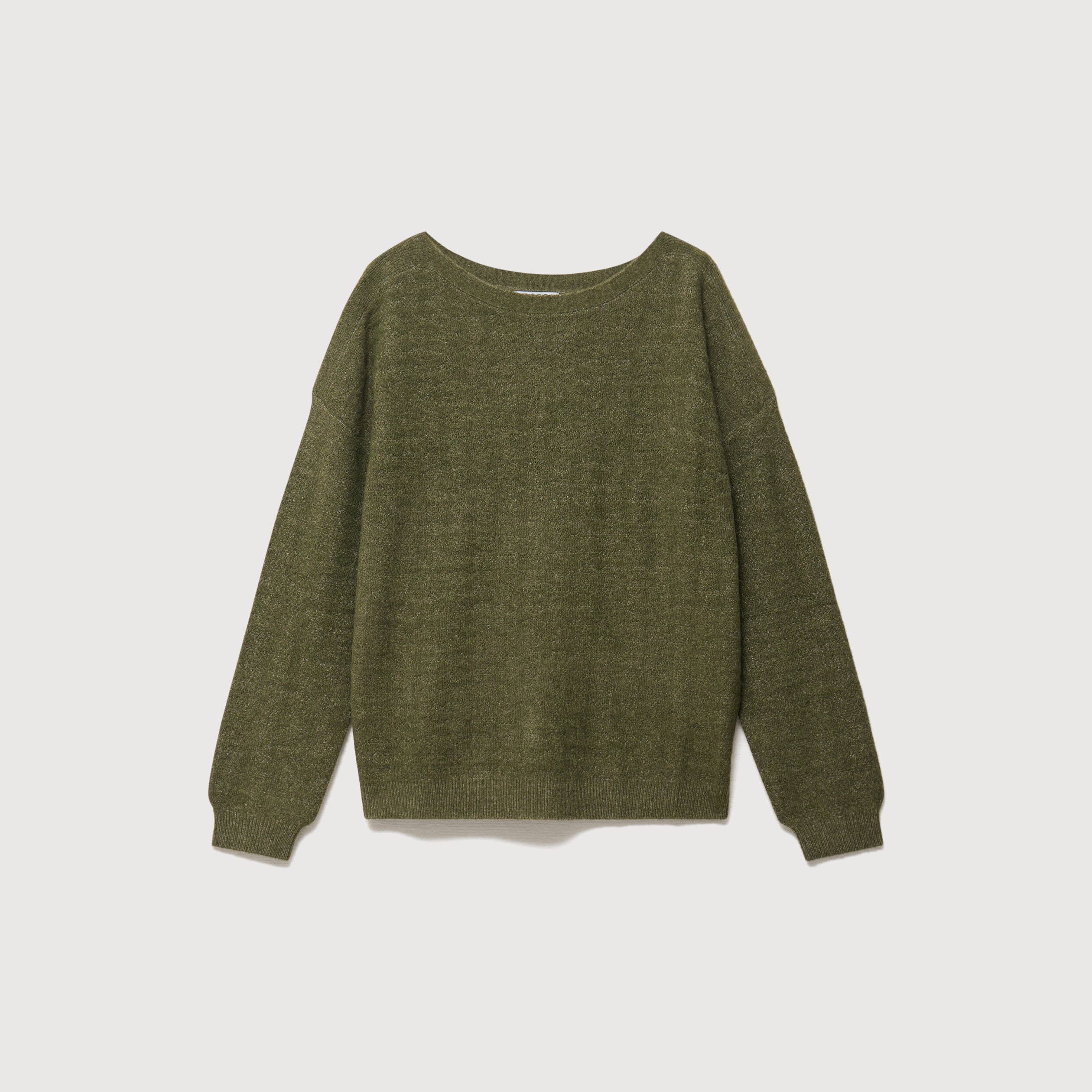Pull manches longues col bateau vert kaki femme