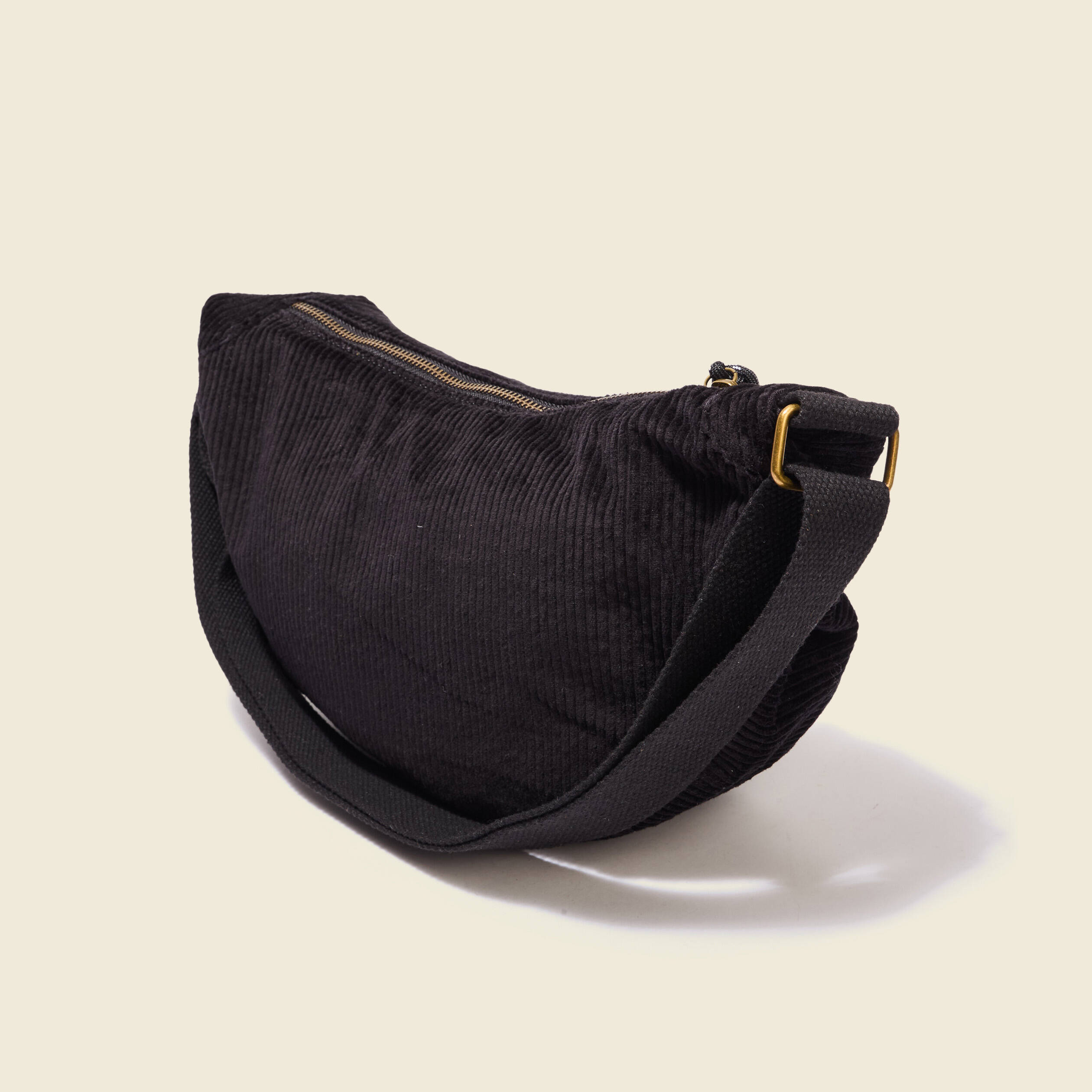 Sac banane velours c&ocirc;tel&eacute; noir femme