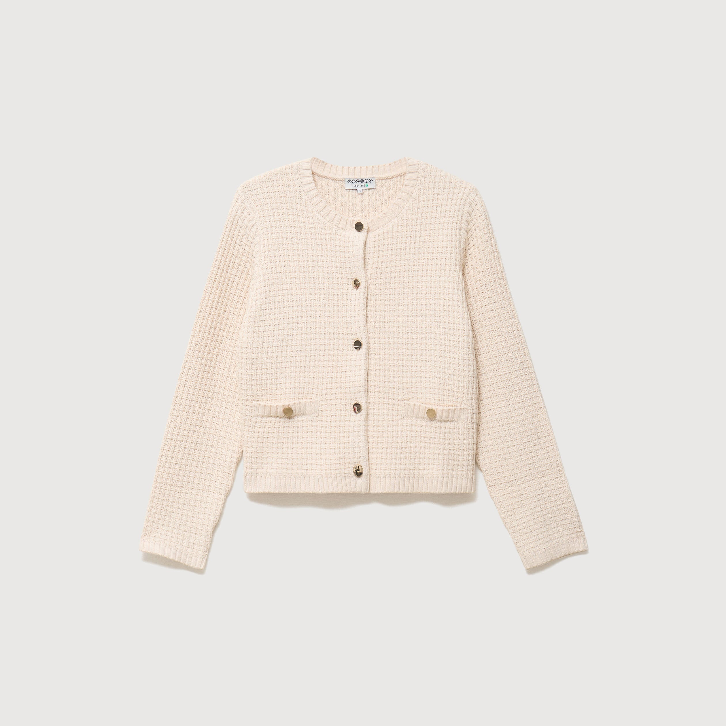 Gilet droit court manches longues ivoire femme