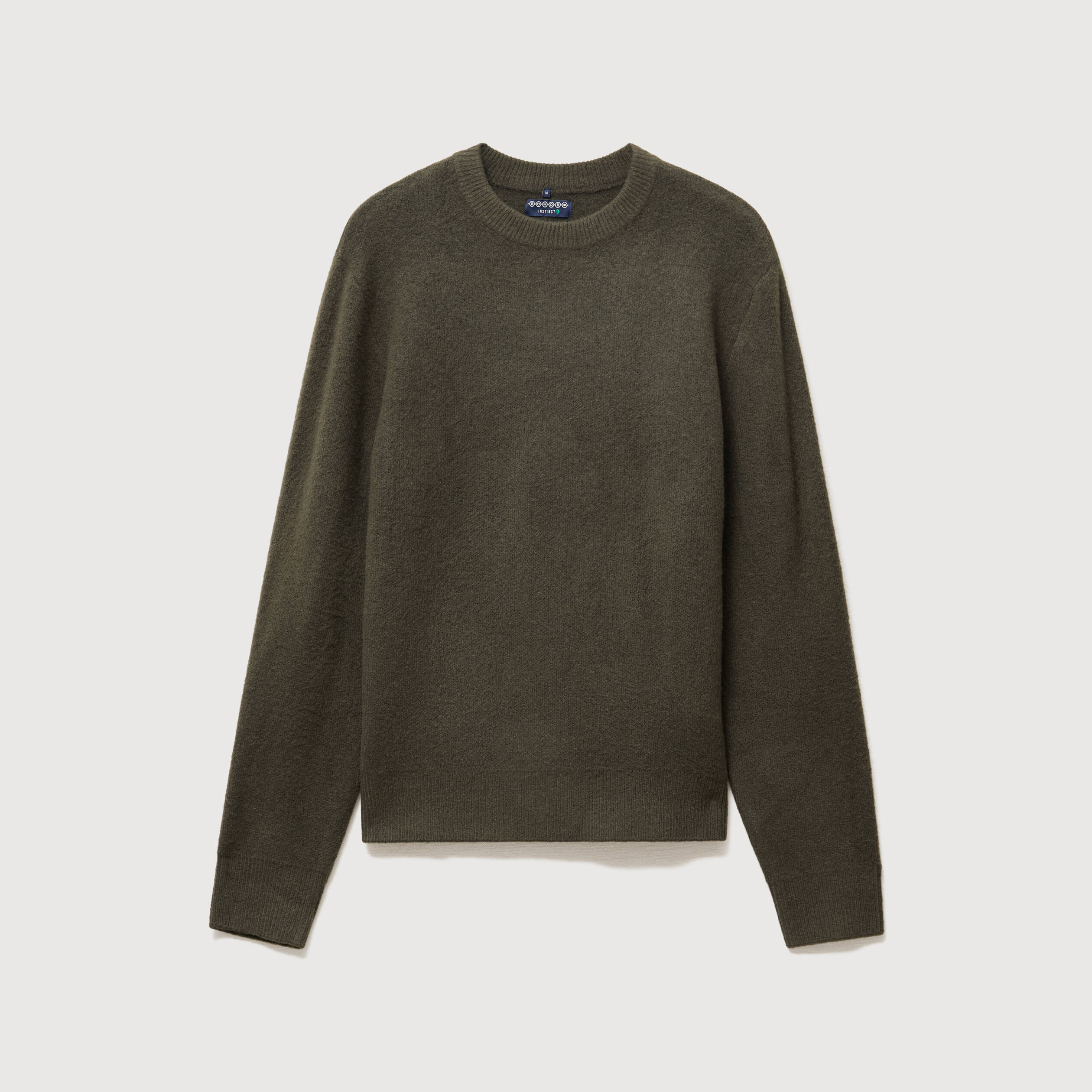 Pull droit col rond manches longues vert kaki homme