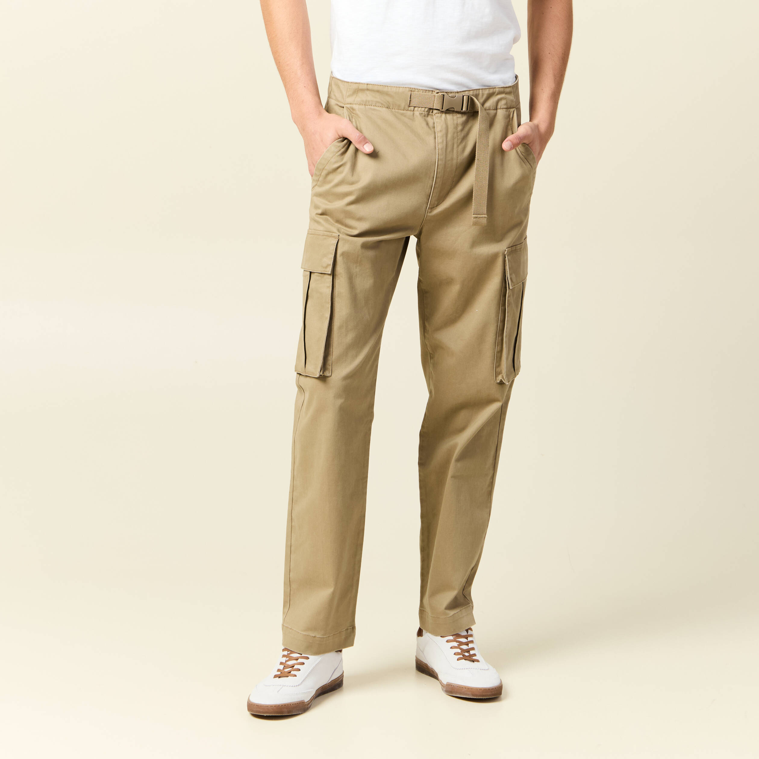 Pantalon cargo poches c&ocirc;t&eacute;s vert kaki homme