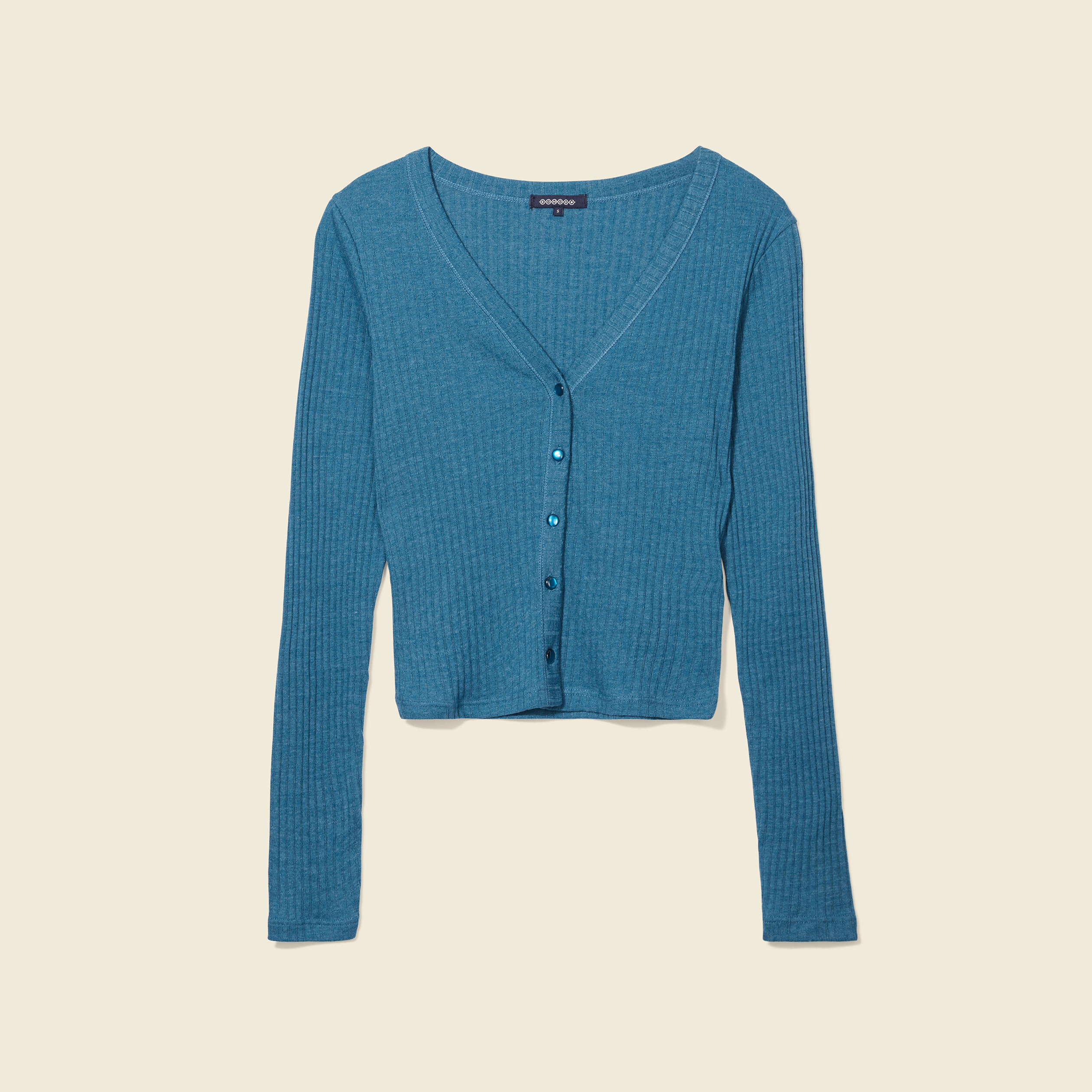 T-shirt manches longues côtelé bleu pétrole femme