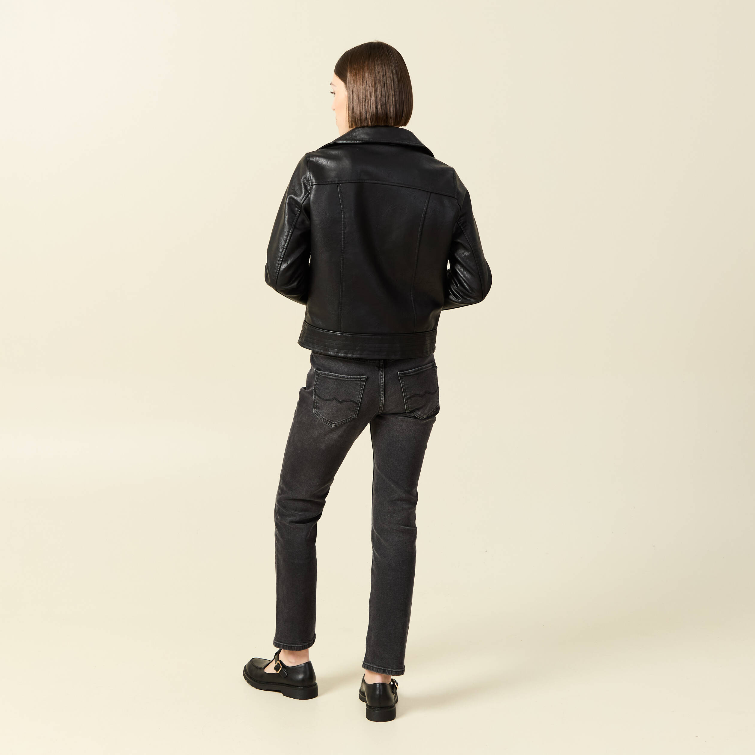 Blouson biker simili cuir noir femme