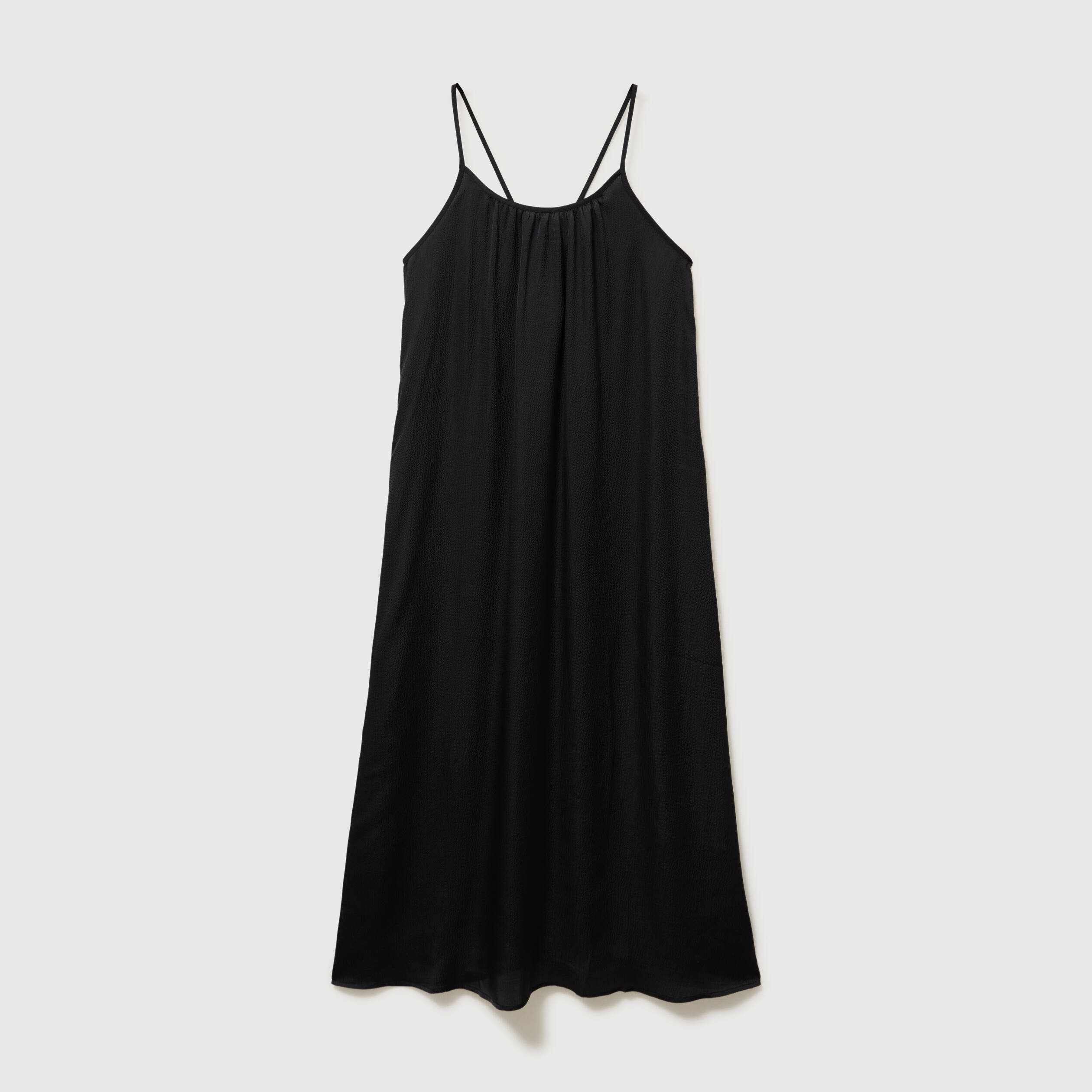 Robe bretelle satin&eacute;e col rond noir femme
