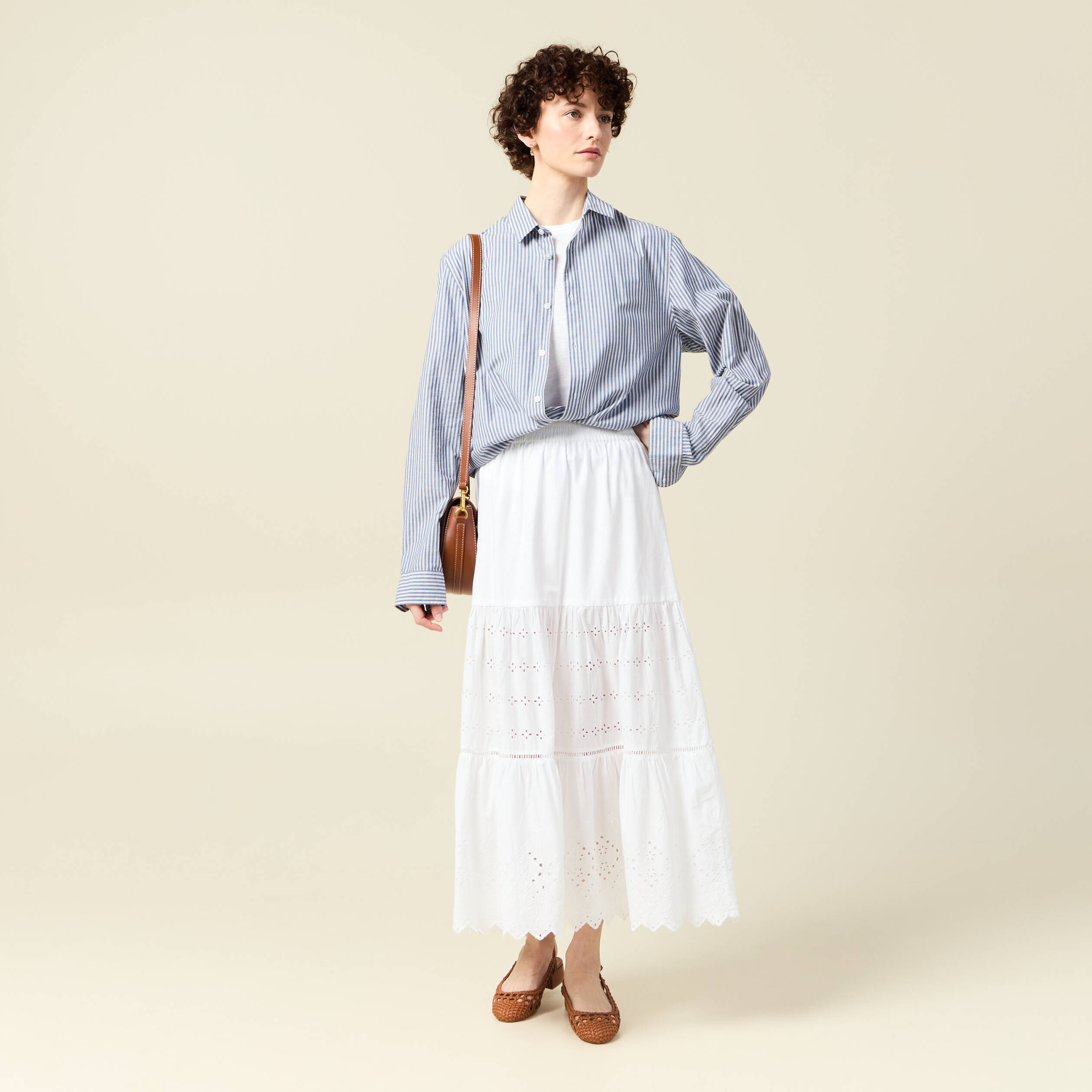 jupe longue droite brodee ecru femme Jupe longue droite brodée ecru femme