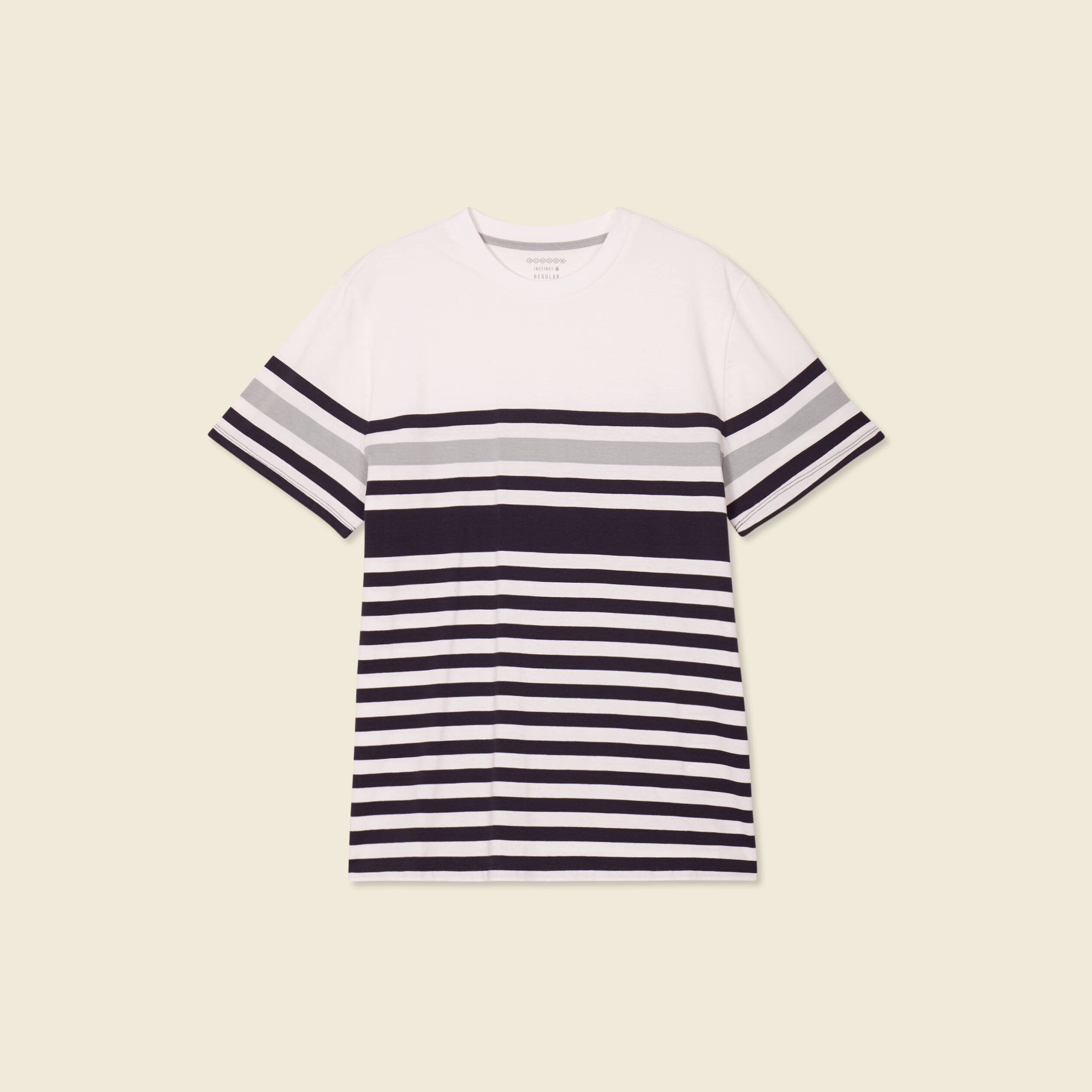 T-shirt ray&eacute; col rond manches courtes bleu marine homme
