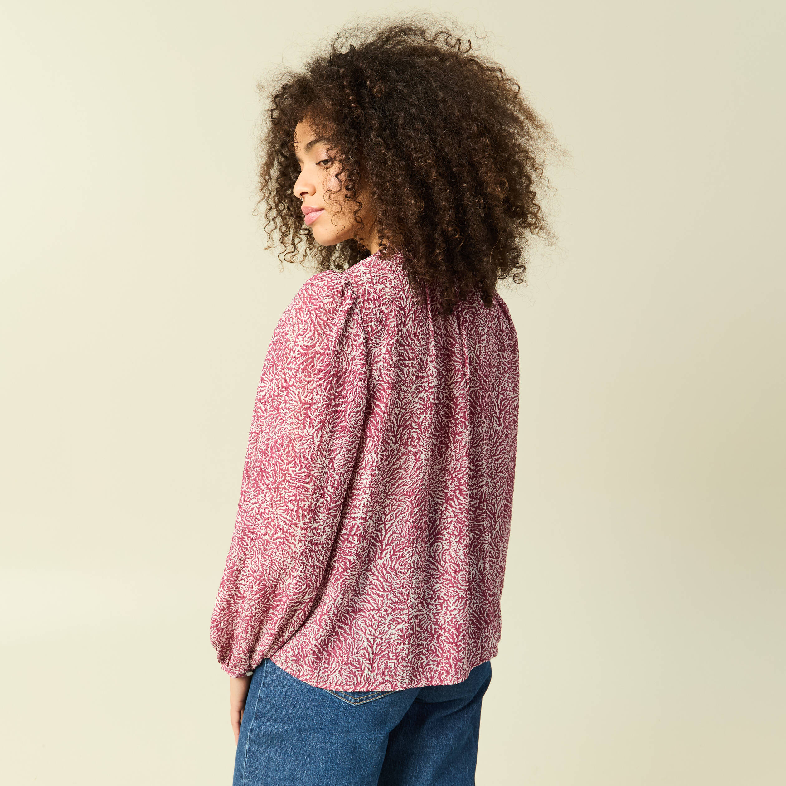 Blouse manches longues col V rose femme