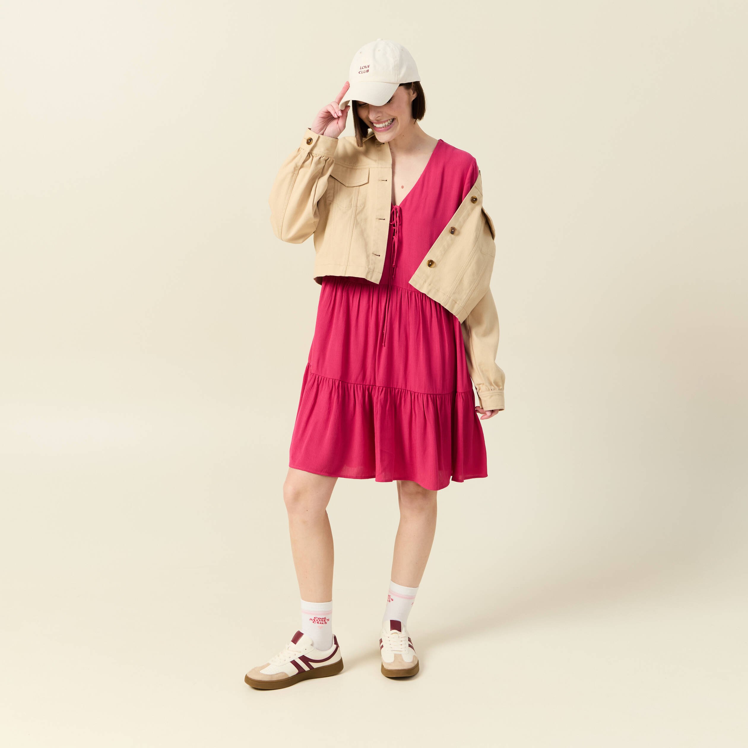 robe evasee manches 34 rose framboise femme Robe évasée manches 3/4 rose framboise femme