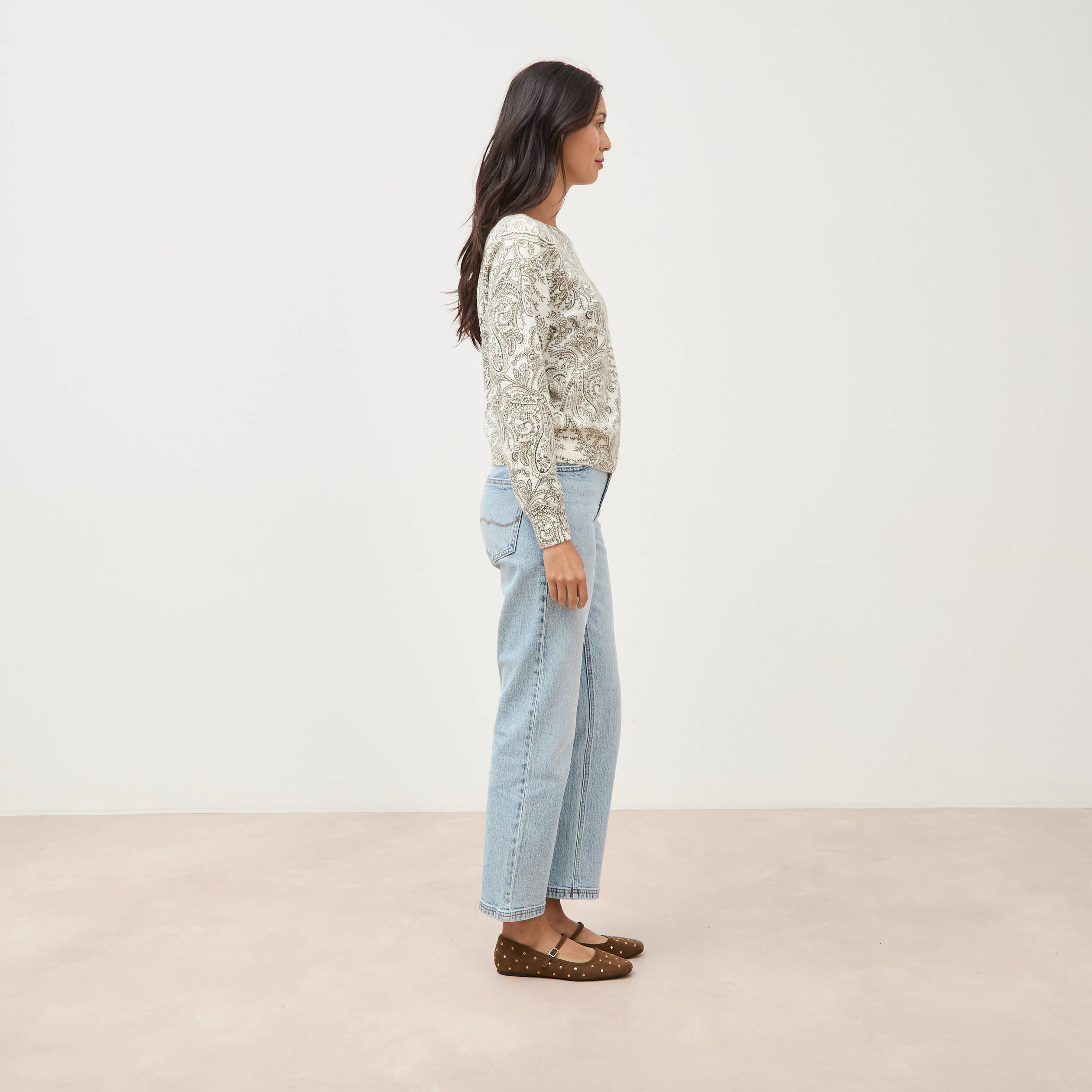 Pull manches longues col bateau vert kaki femme