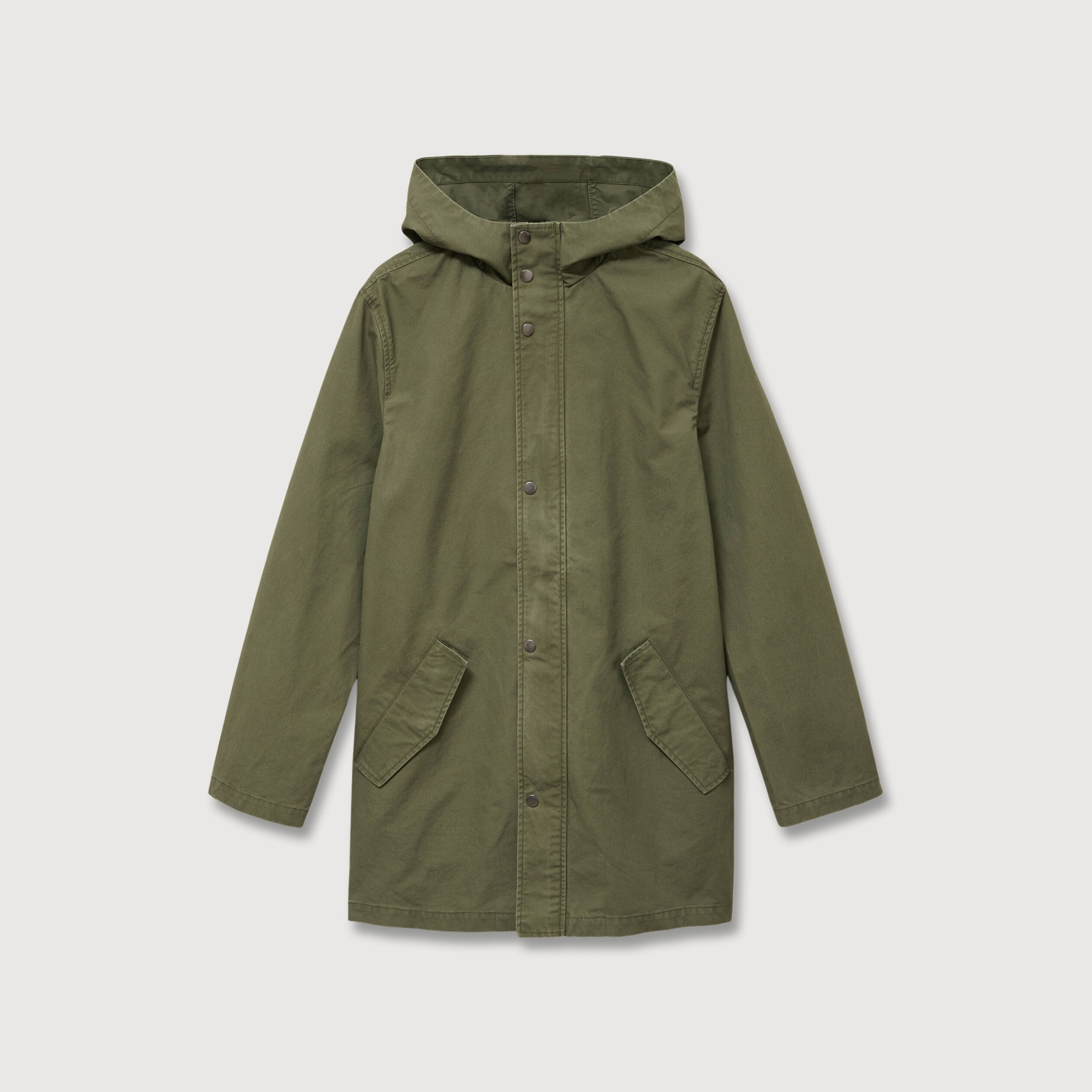 Parka droite mi-longue &agrave; capuche vert kaki homme