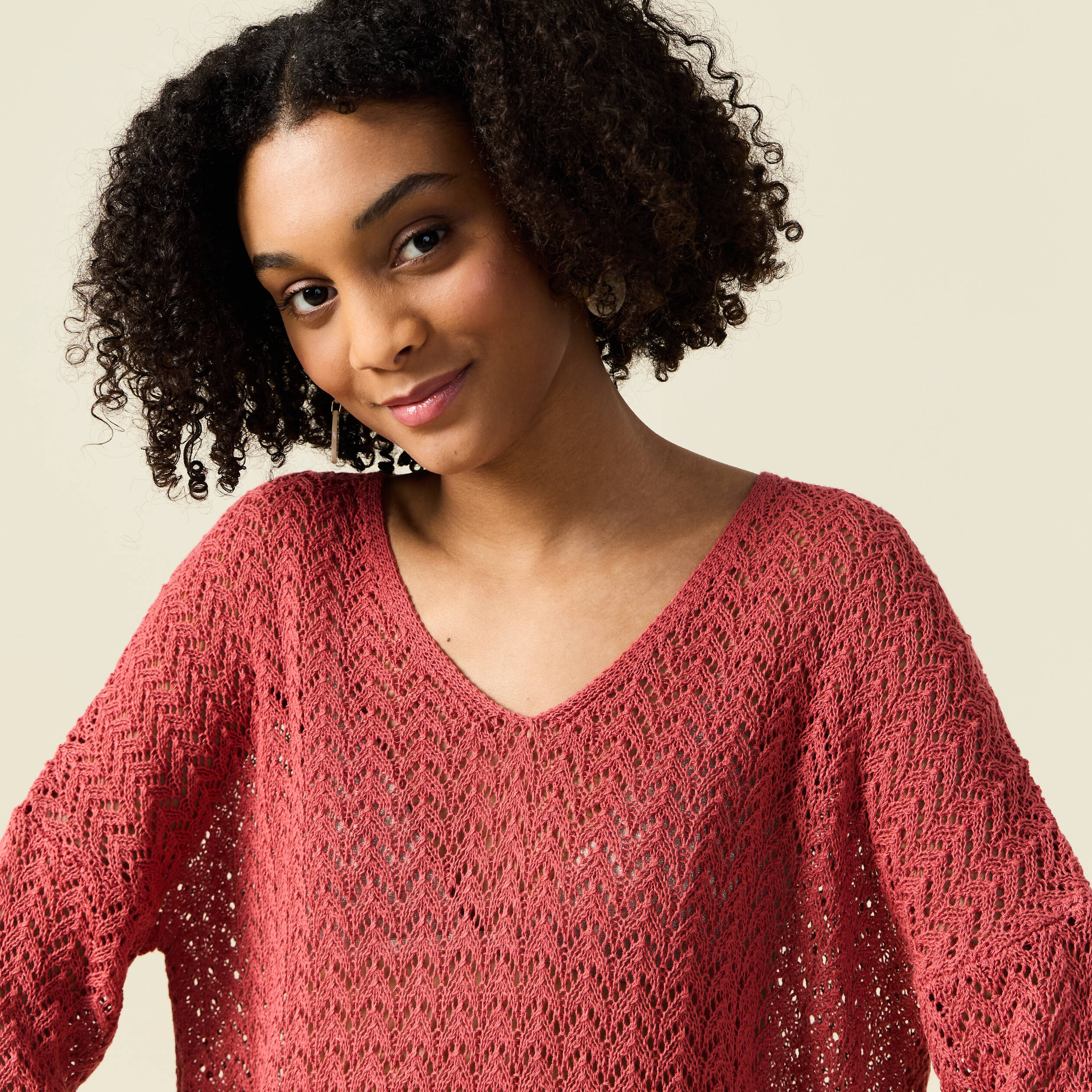 pull manches 34 ajoure vieux rose femme Pull manches 3/4 ajouré vieux rose femme
