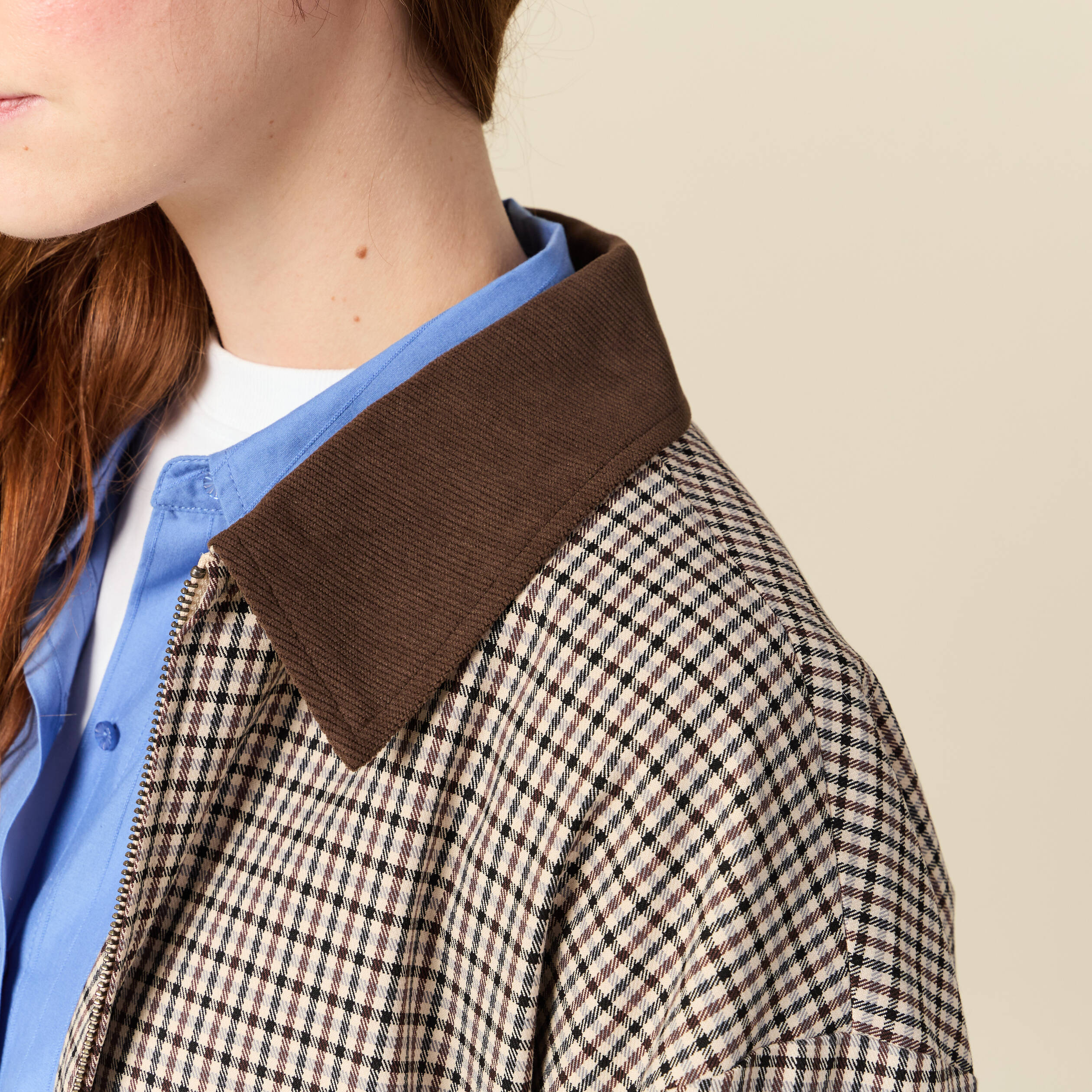 Blouson oversize manches longues doubl&eacute; marron femme