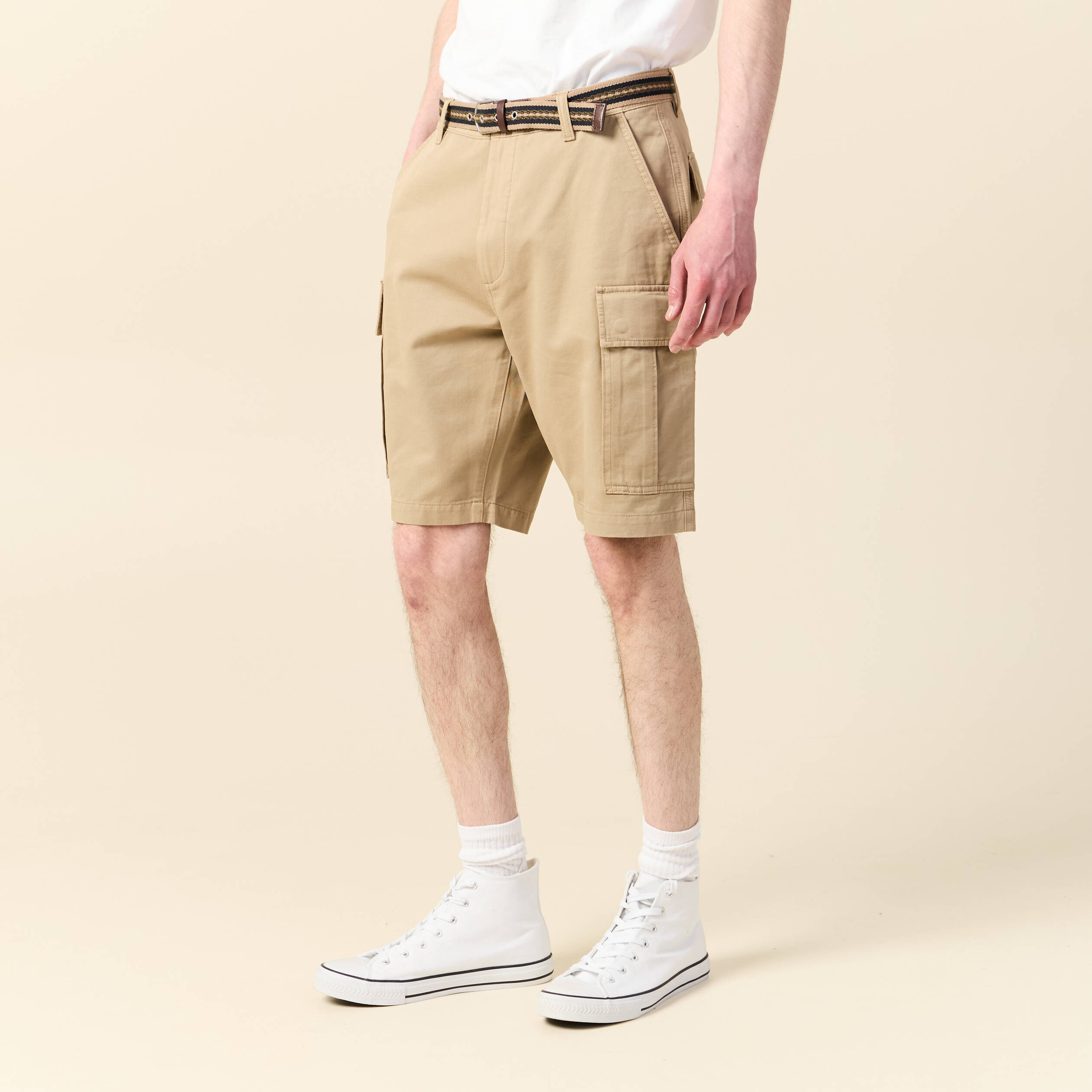 Bermuda droit cargo ceinture gris homme