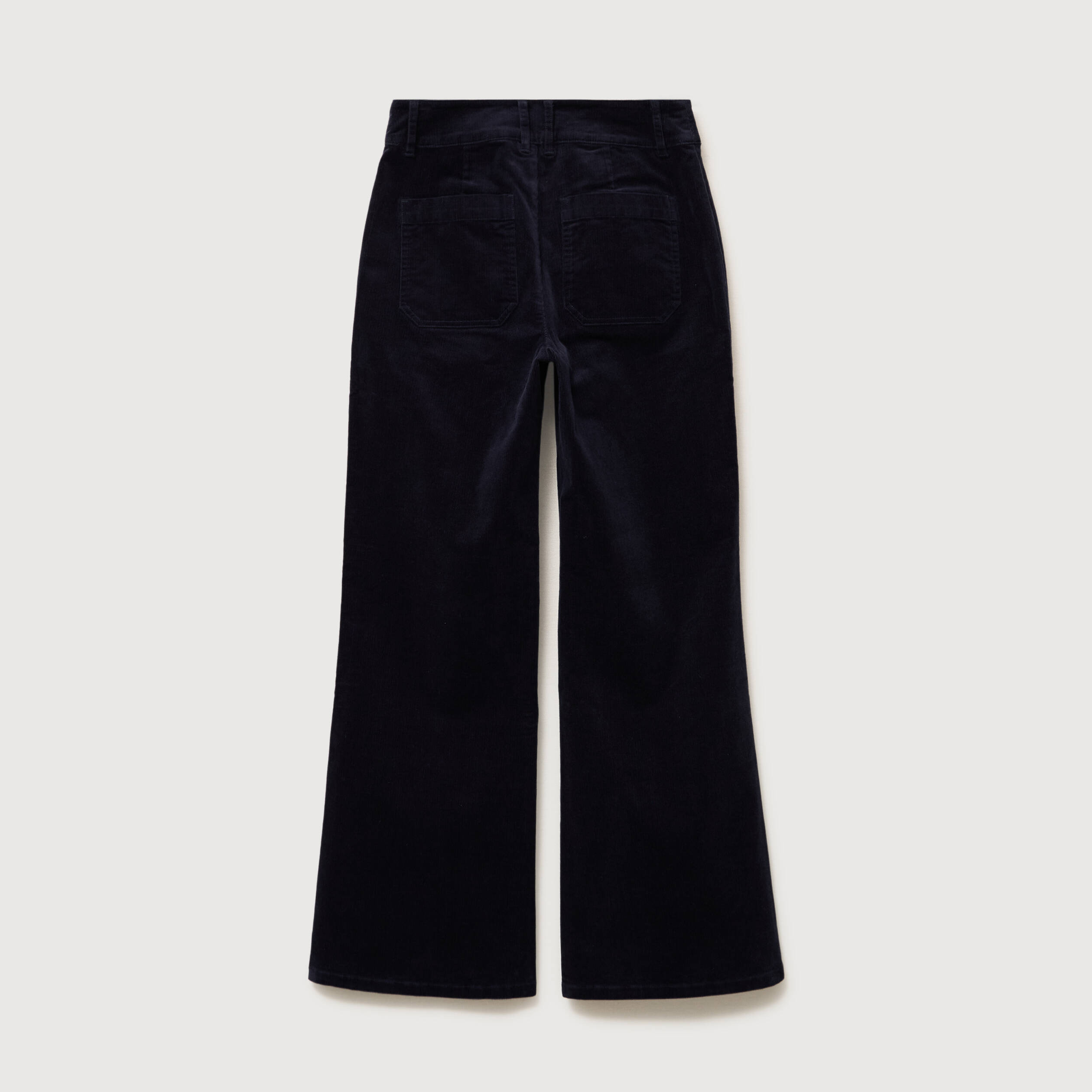 Pantalon flare taille haute en velours bleu fonc&eacute; femme