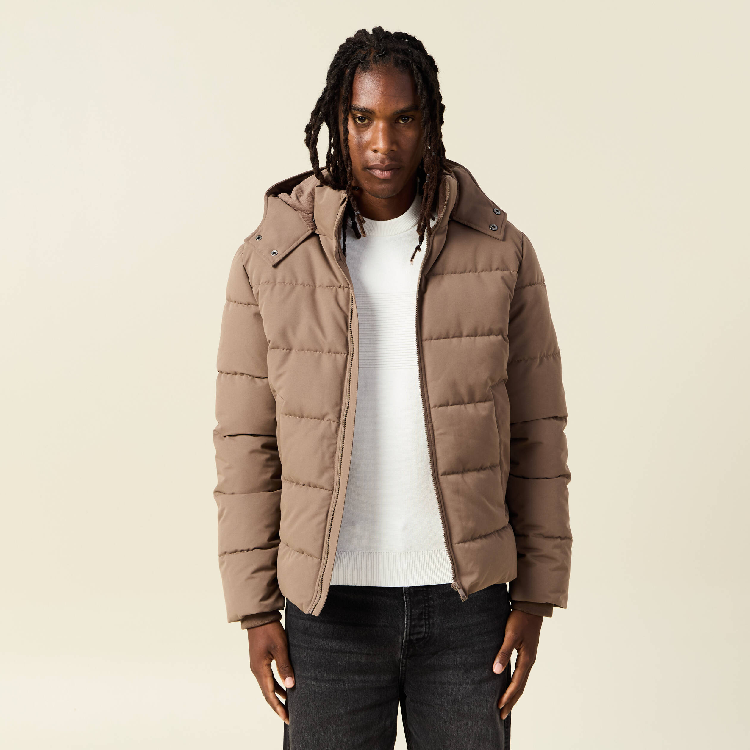doudoune capuche amovible marron fonce homme Doudoune capuche amovible marron foncé homme