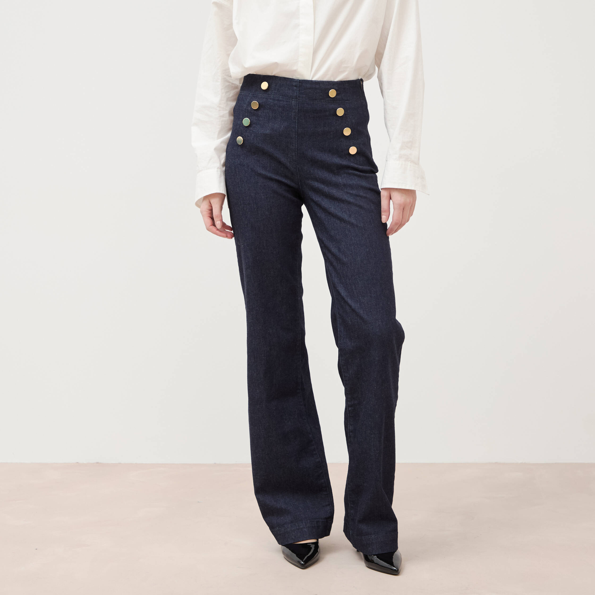 Jeans flare &agrave; pont denim brut femme