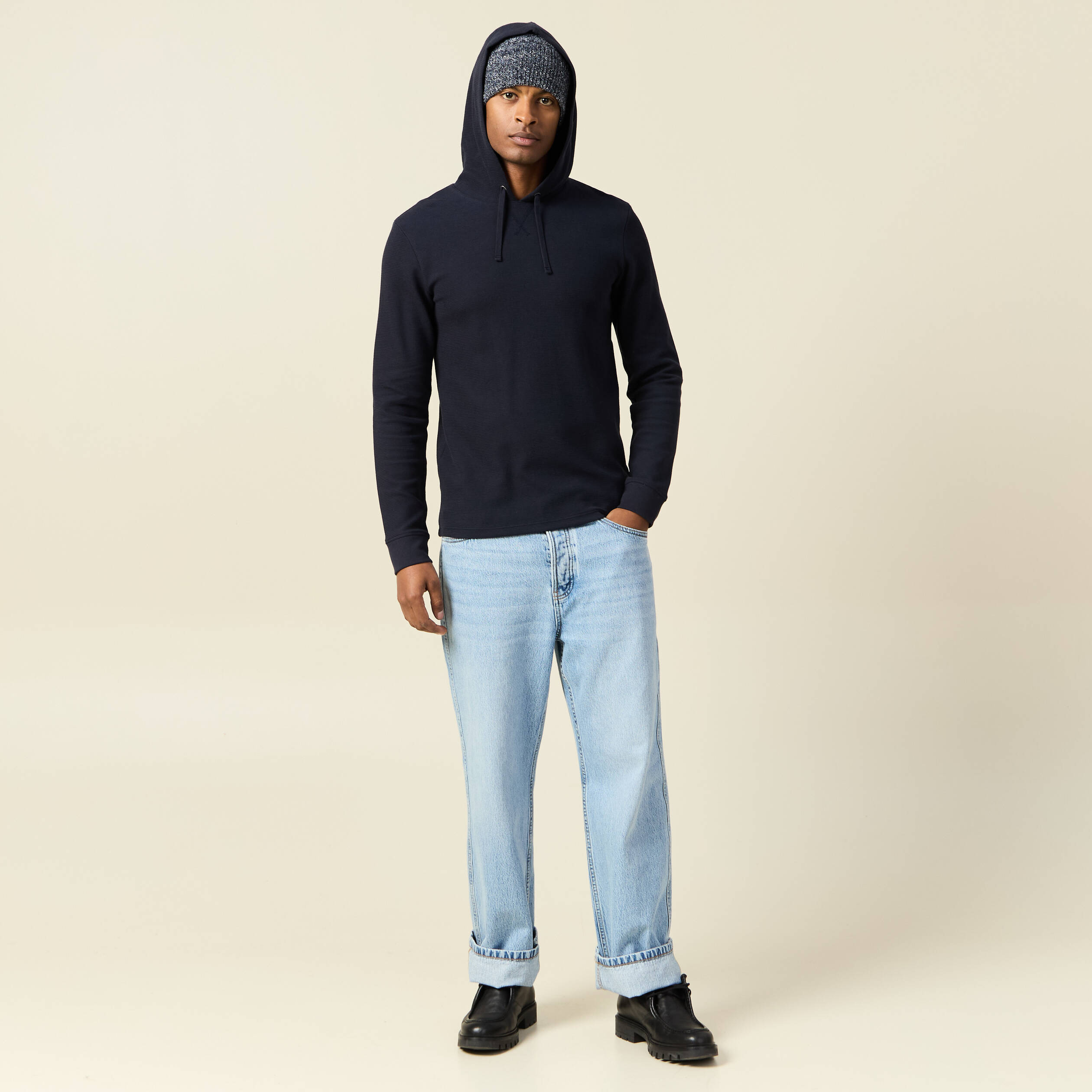 T-shirt à capuche bleu marine homme