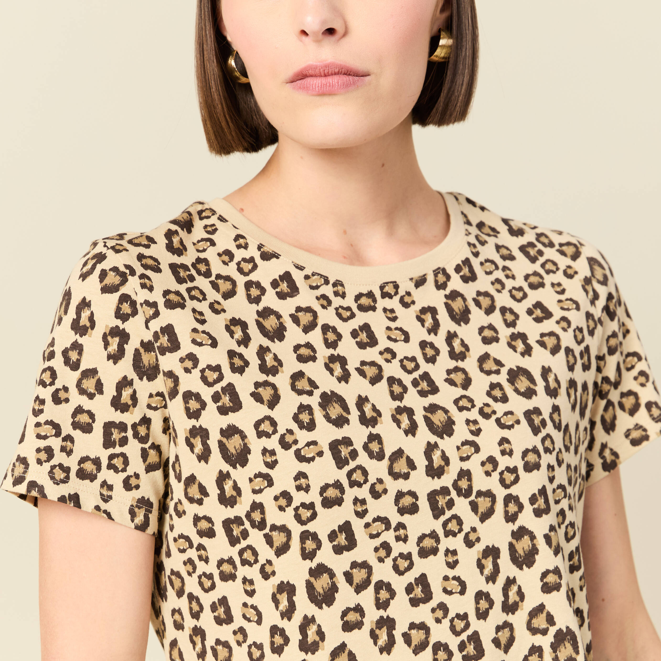 T-shirt manches courtes beige moyen femme