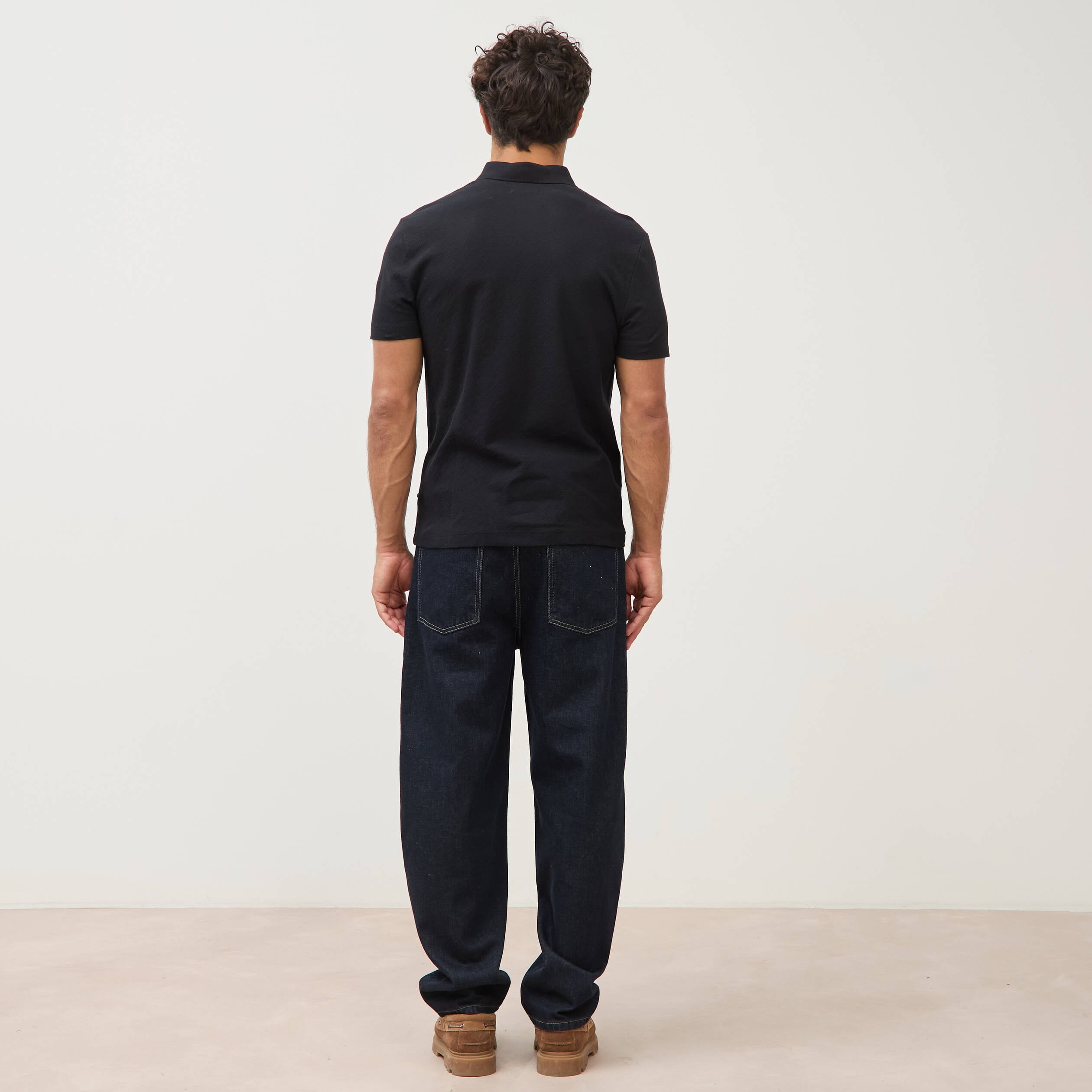 Polo droit en coton manches courtes noir homme