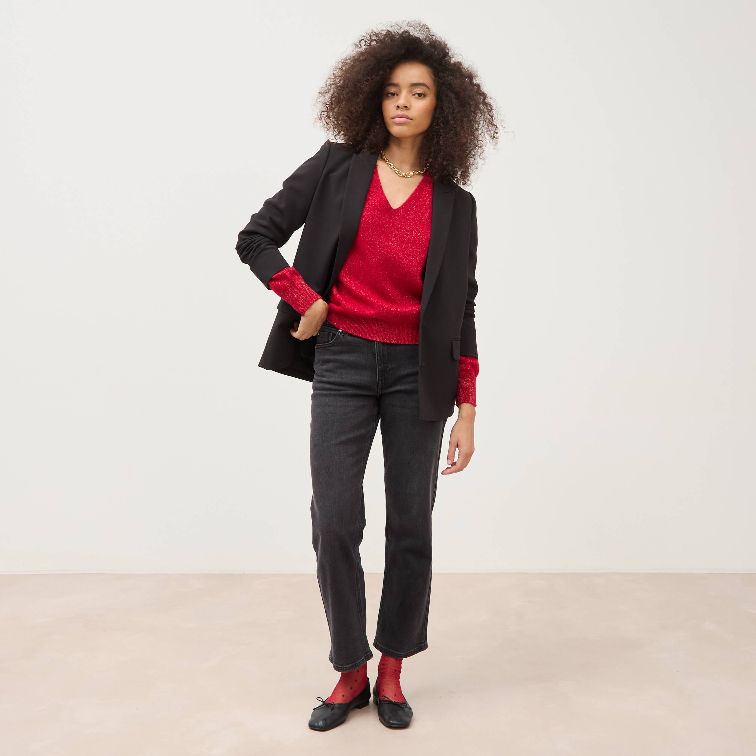 Jeans straight 7/8&egrave;me taille haute denim noir femme