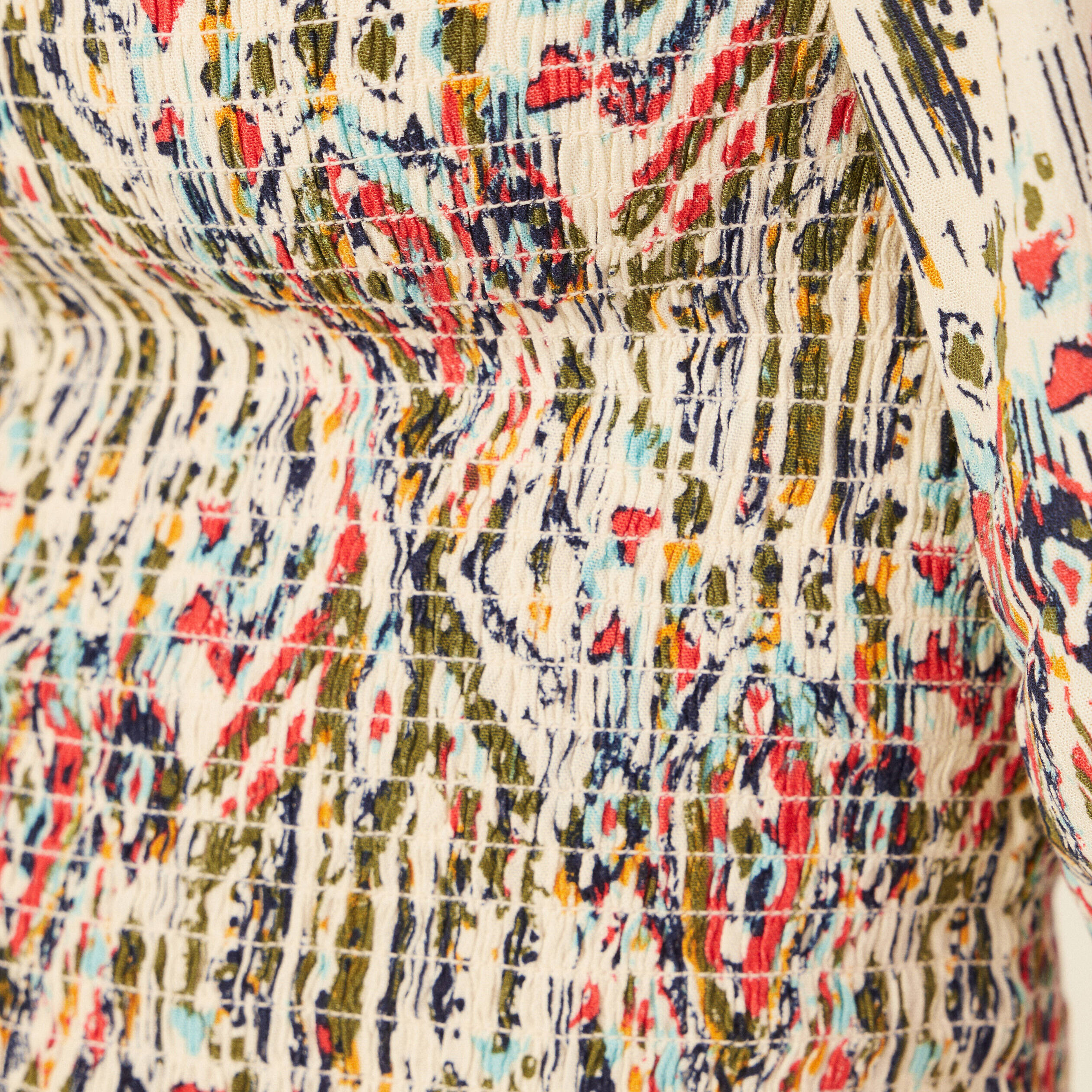 blouse manches courtes smockee multicolore femme Blouse manches courtes smockée multicolore femme