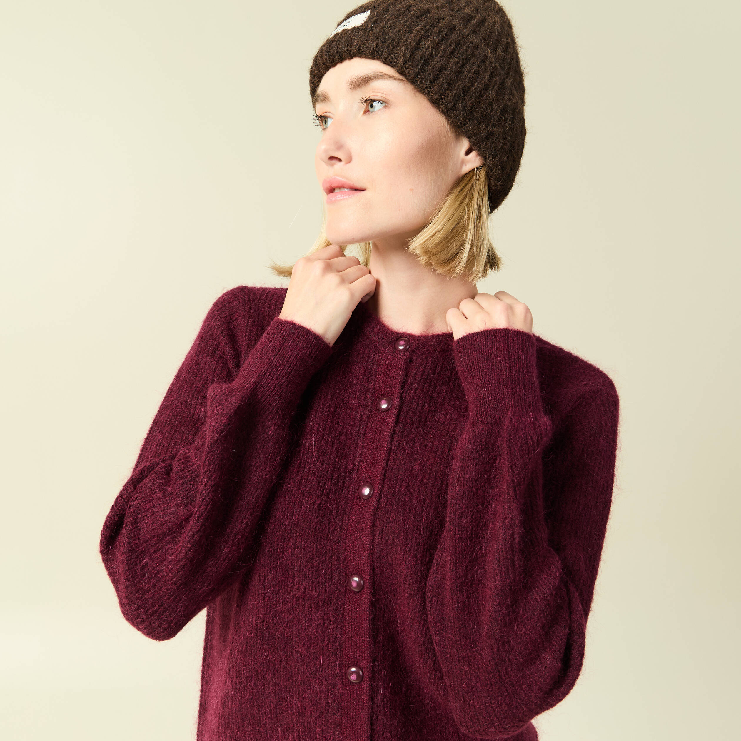 Gilet manches longues bordeaux femme