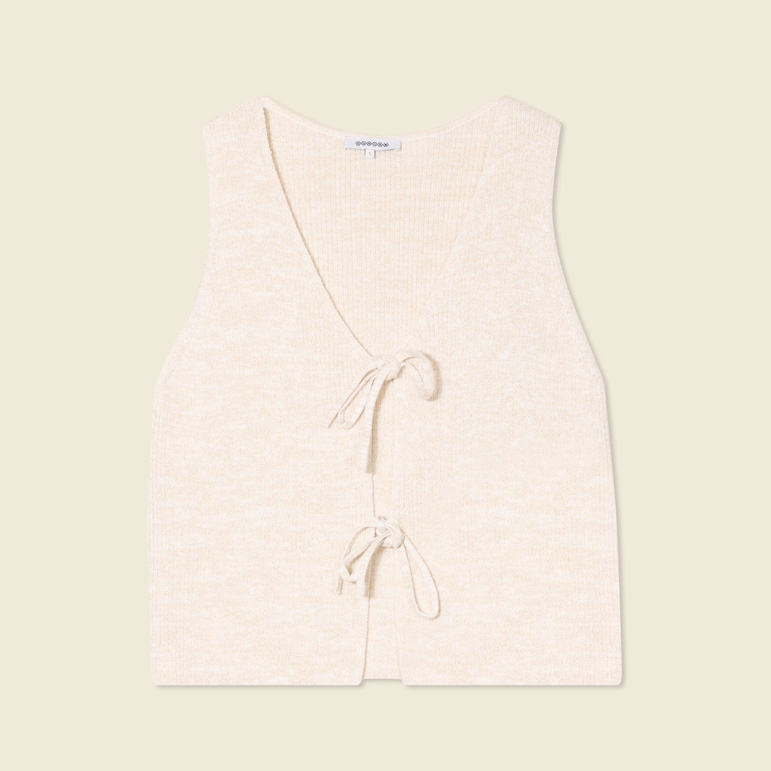 D&eacute;bardeur tricot nou&eacute; creme femme