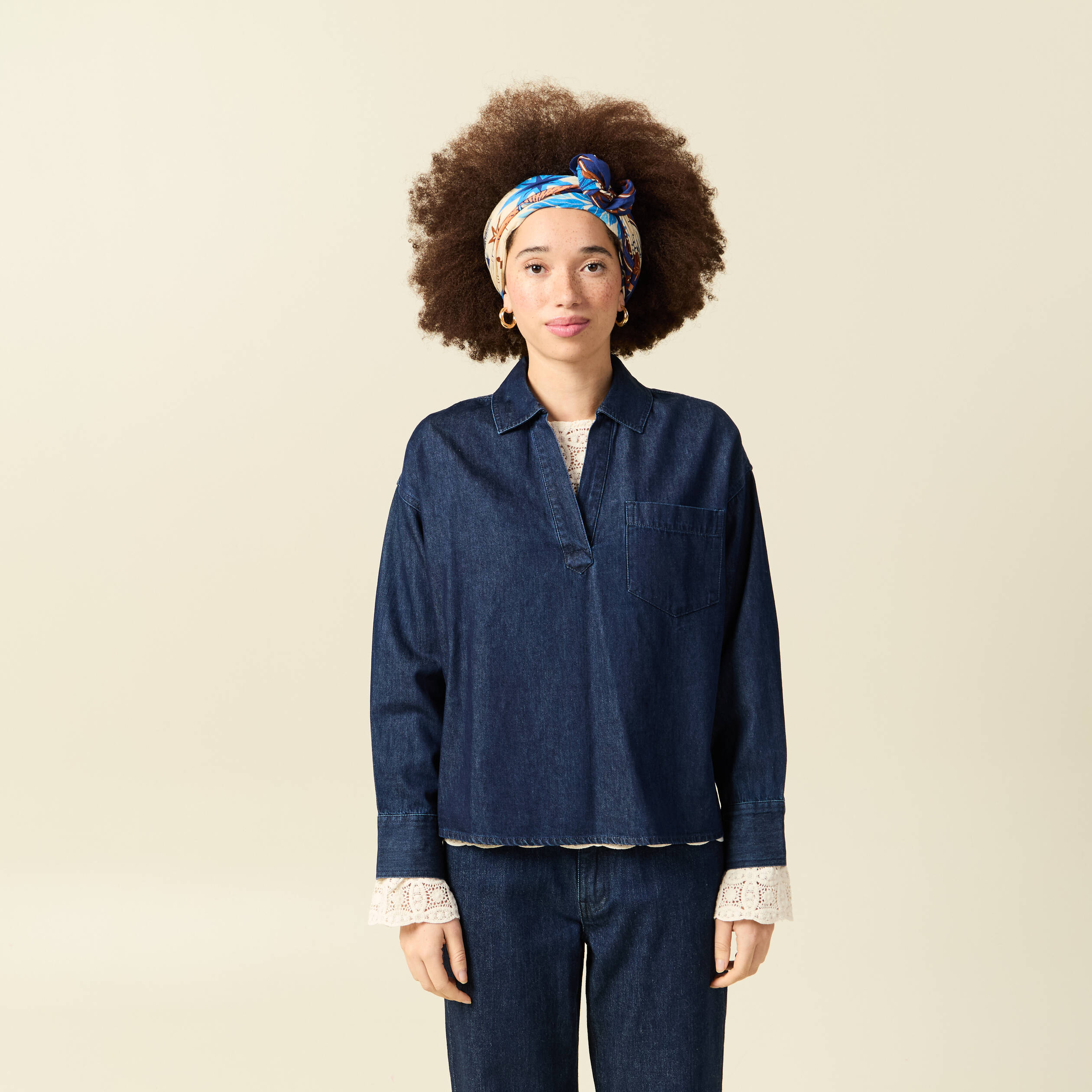 Chemise oversize en coton denim stone femme