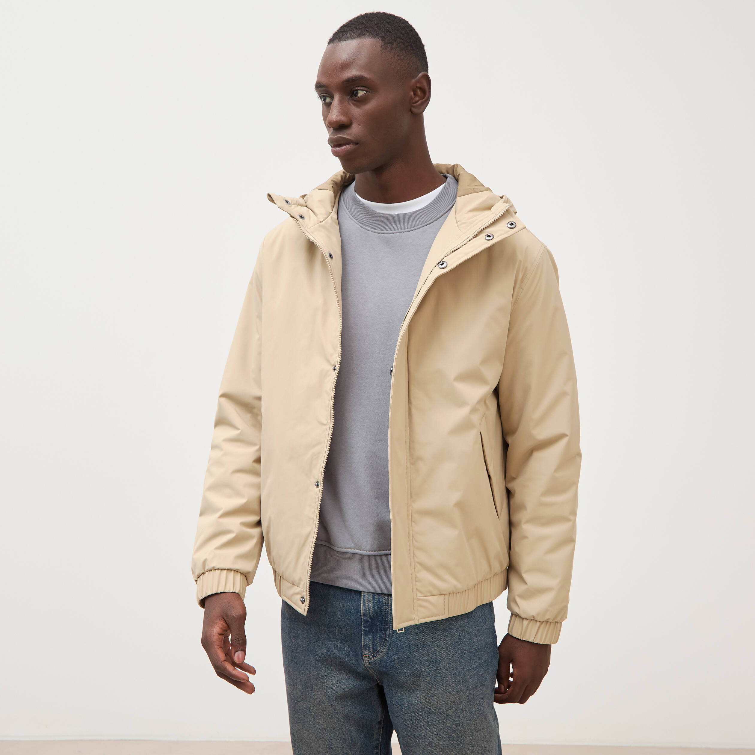 Parka coupe r&eacute;guli&egrave;re &agrave; capuche beige homme