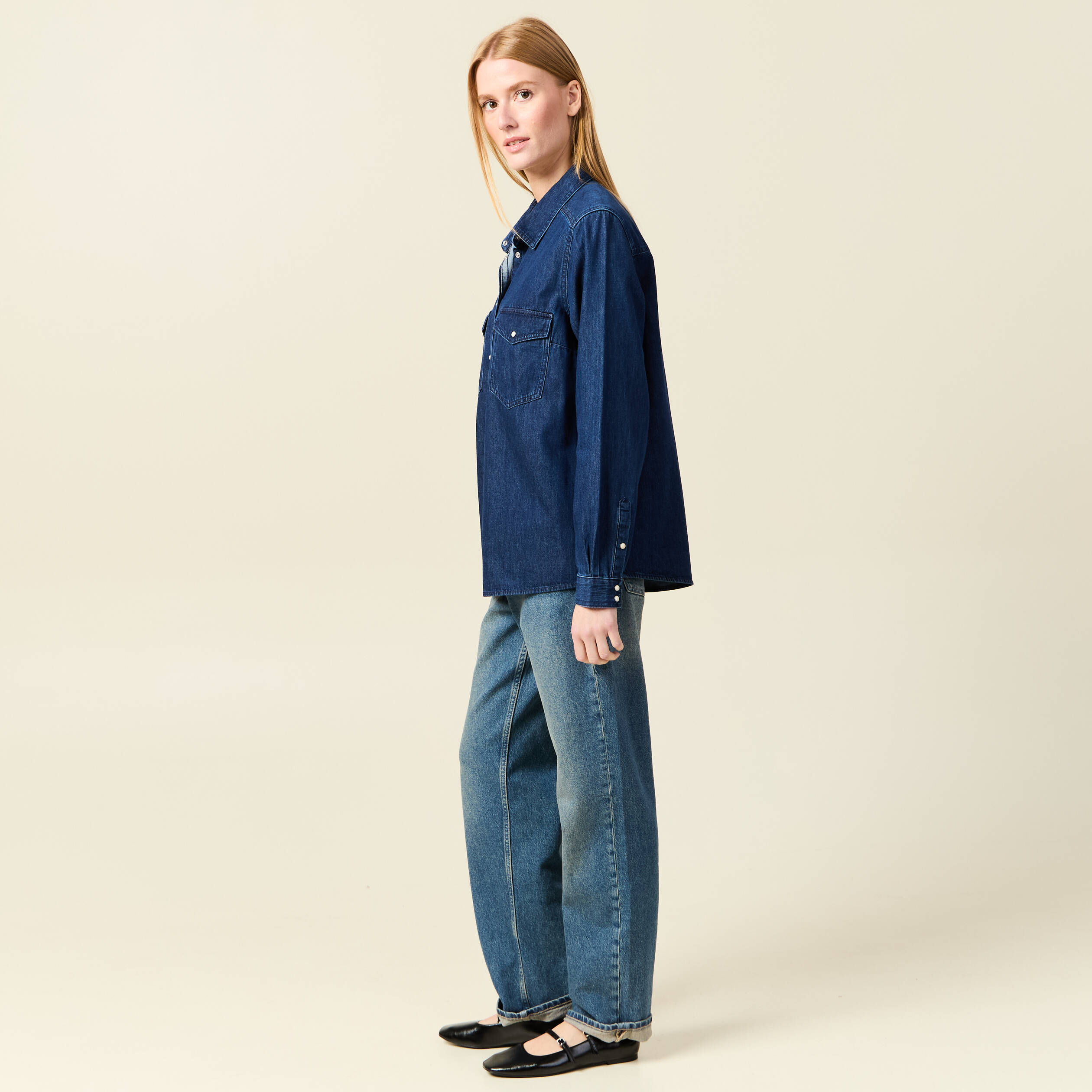 Chemise en jeans manches longues denim stone femme Vibs