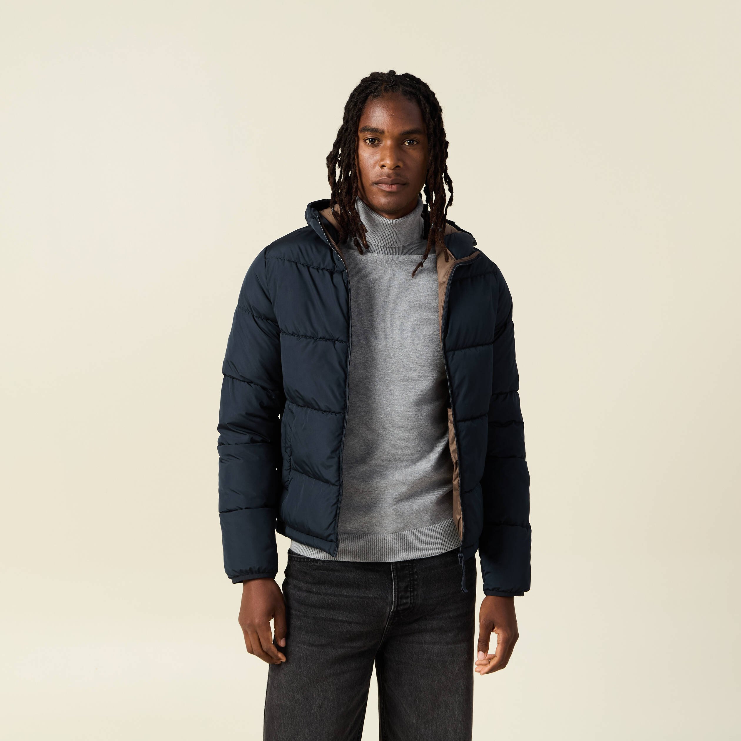 Doudoune a capuche bleu marine homme Vibs