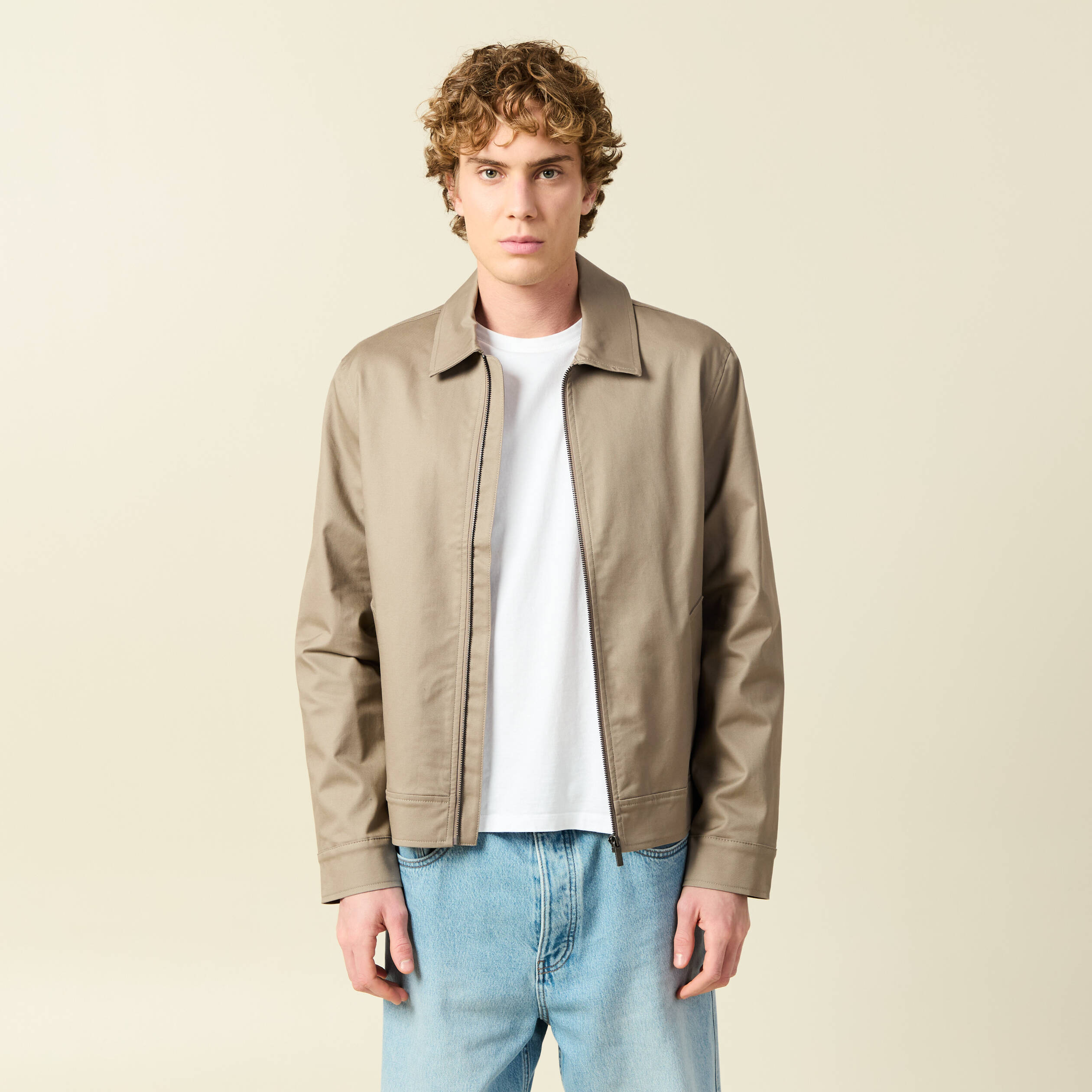 Blouson manches longues doubl&eacute; taupe homme