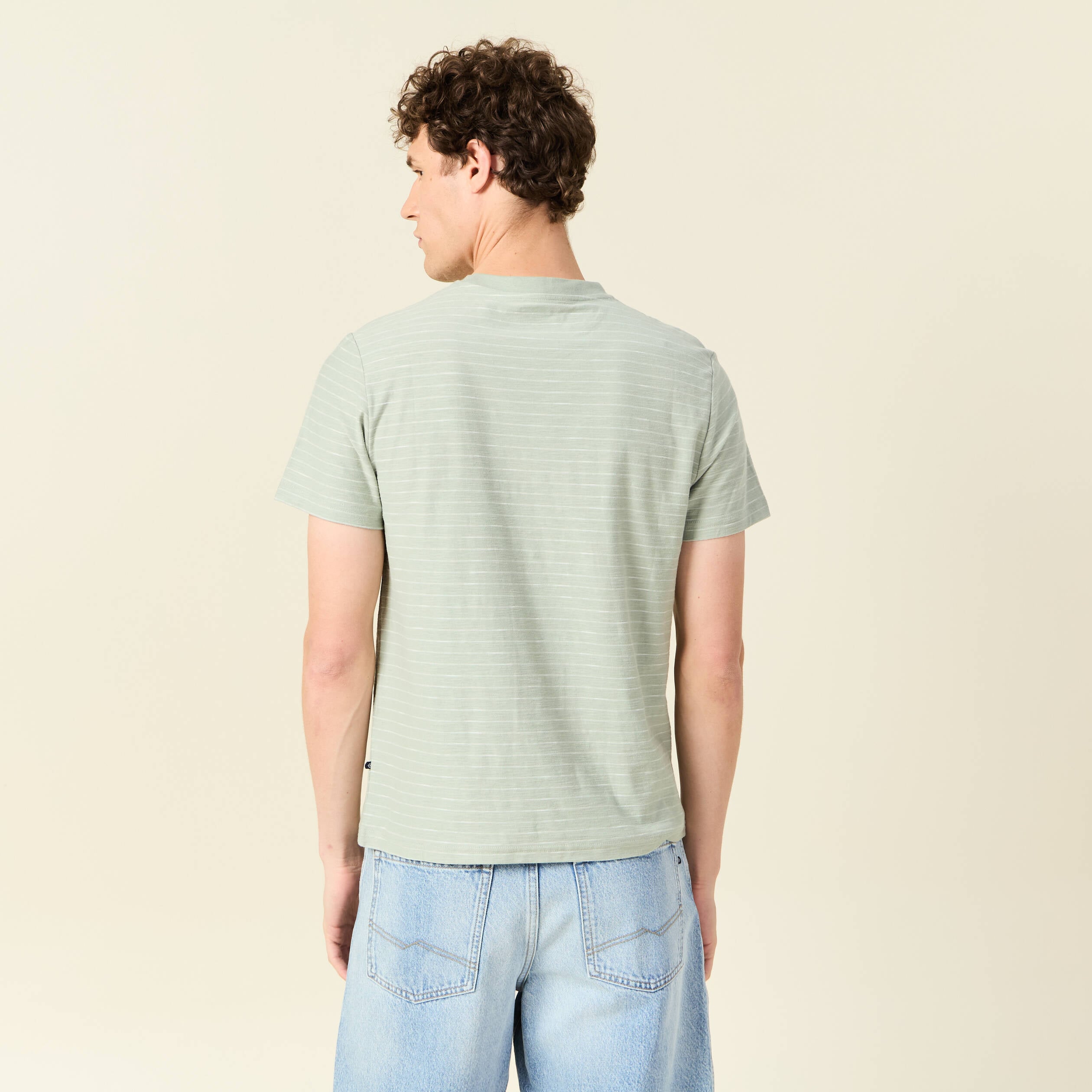 T-shirt ray&eacute; droit manches courtes vert olive homme