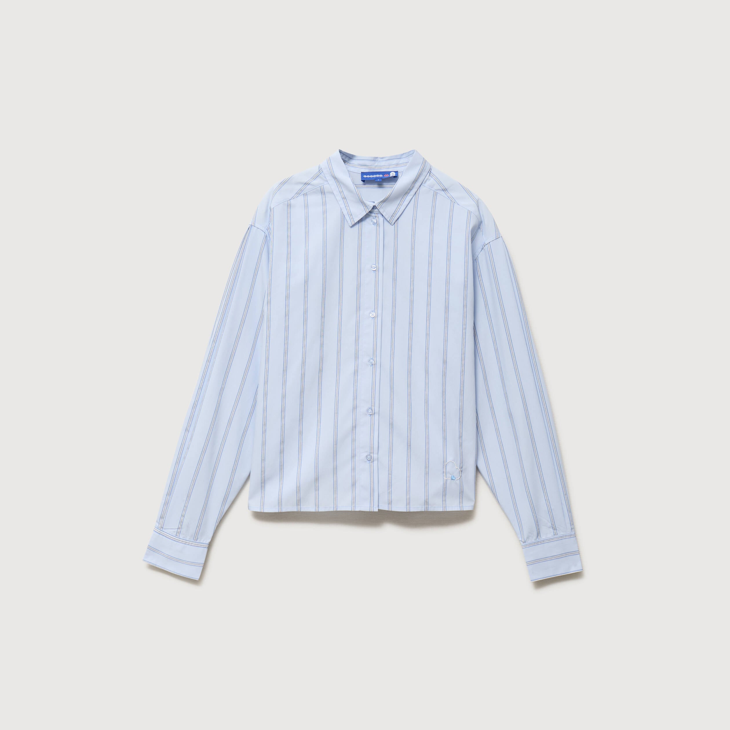 Chemise droite manches longues ray&eacute;e bleu clair femme