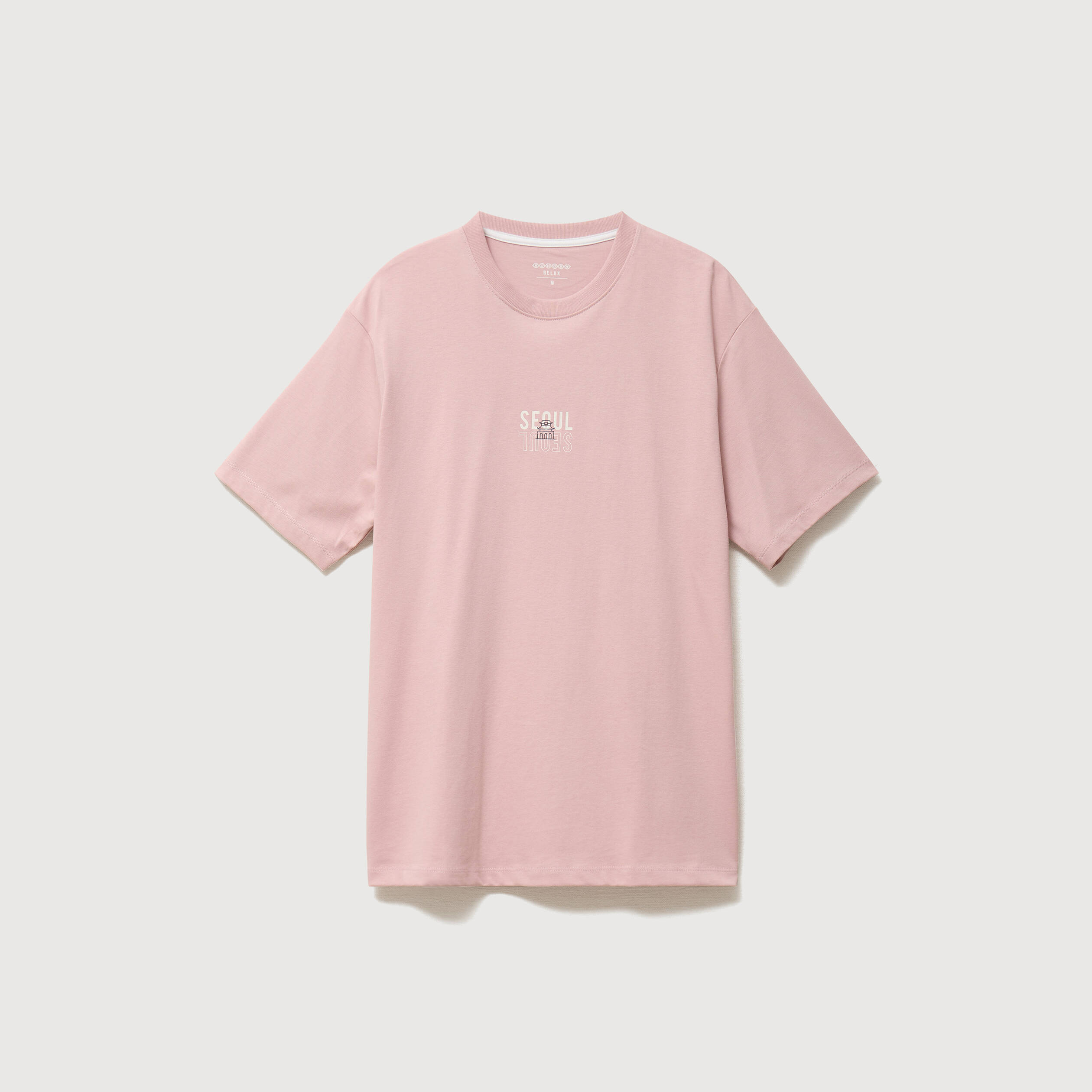 T-shirt droit en coton col ras du cou rose pastel homme