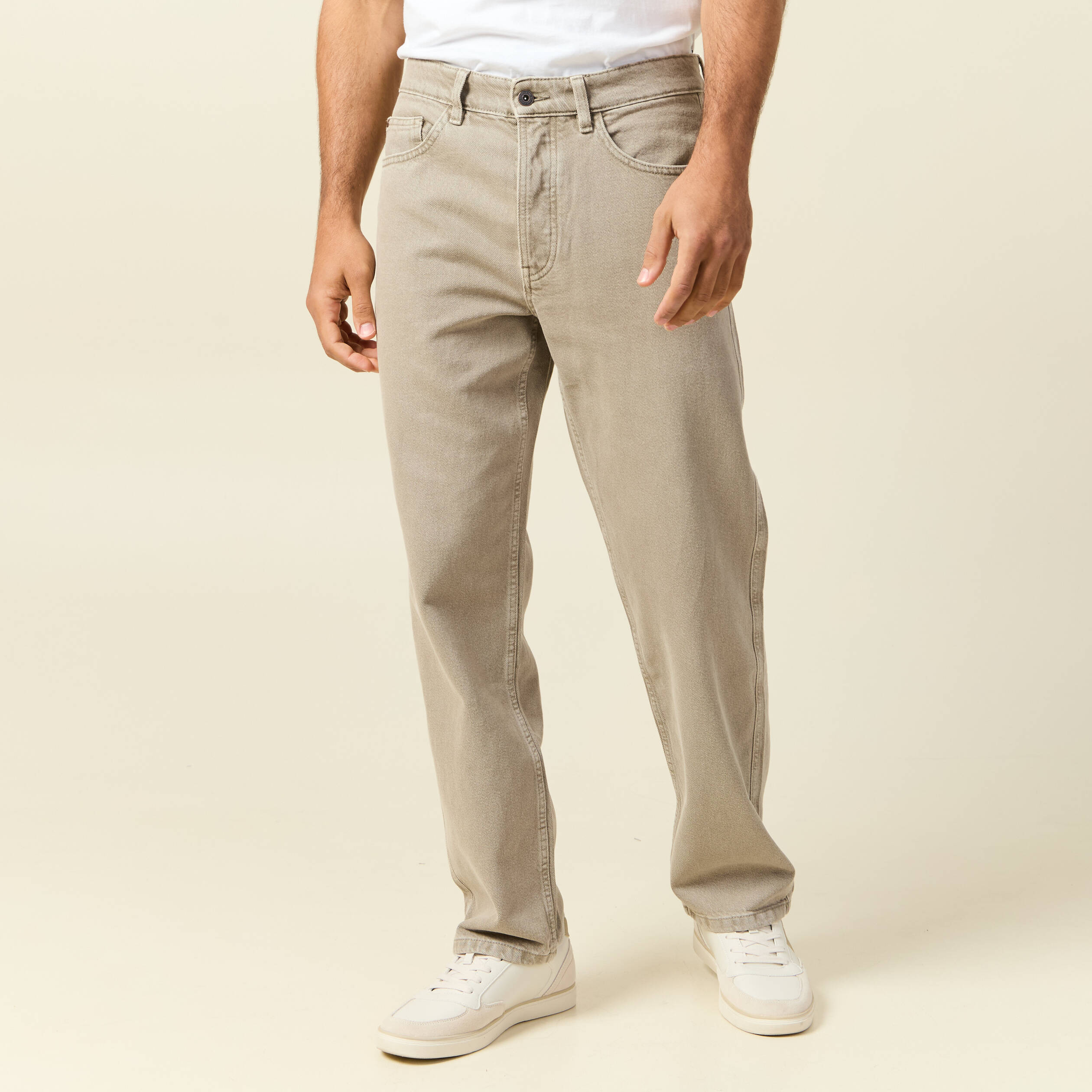 Jeans large longueur 32 en coton denim beige homme