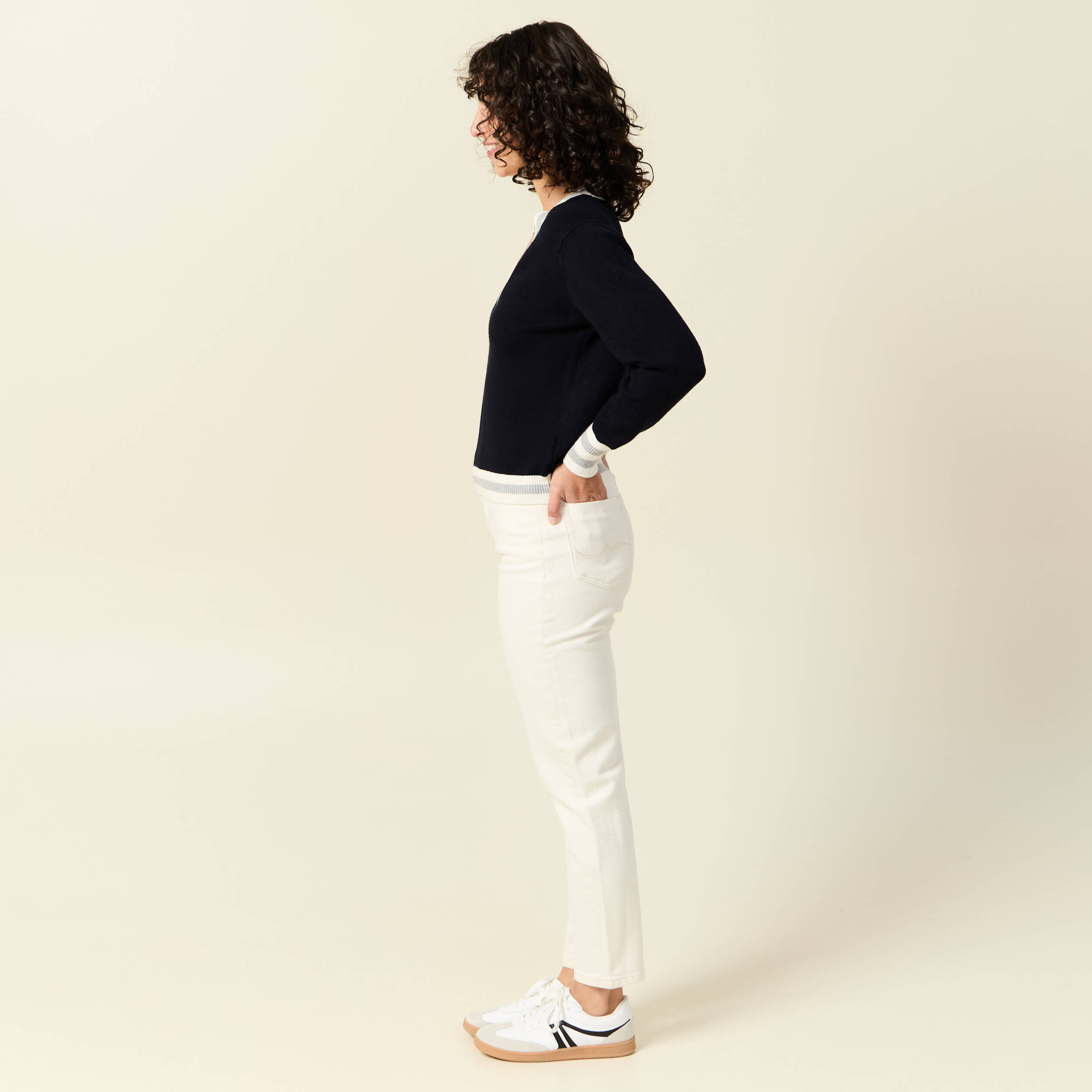 Pull manches longues bleu marine femme