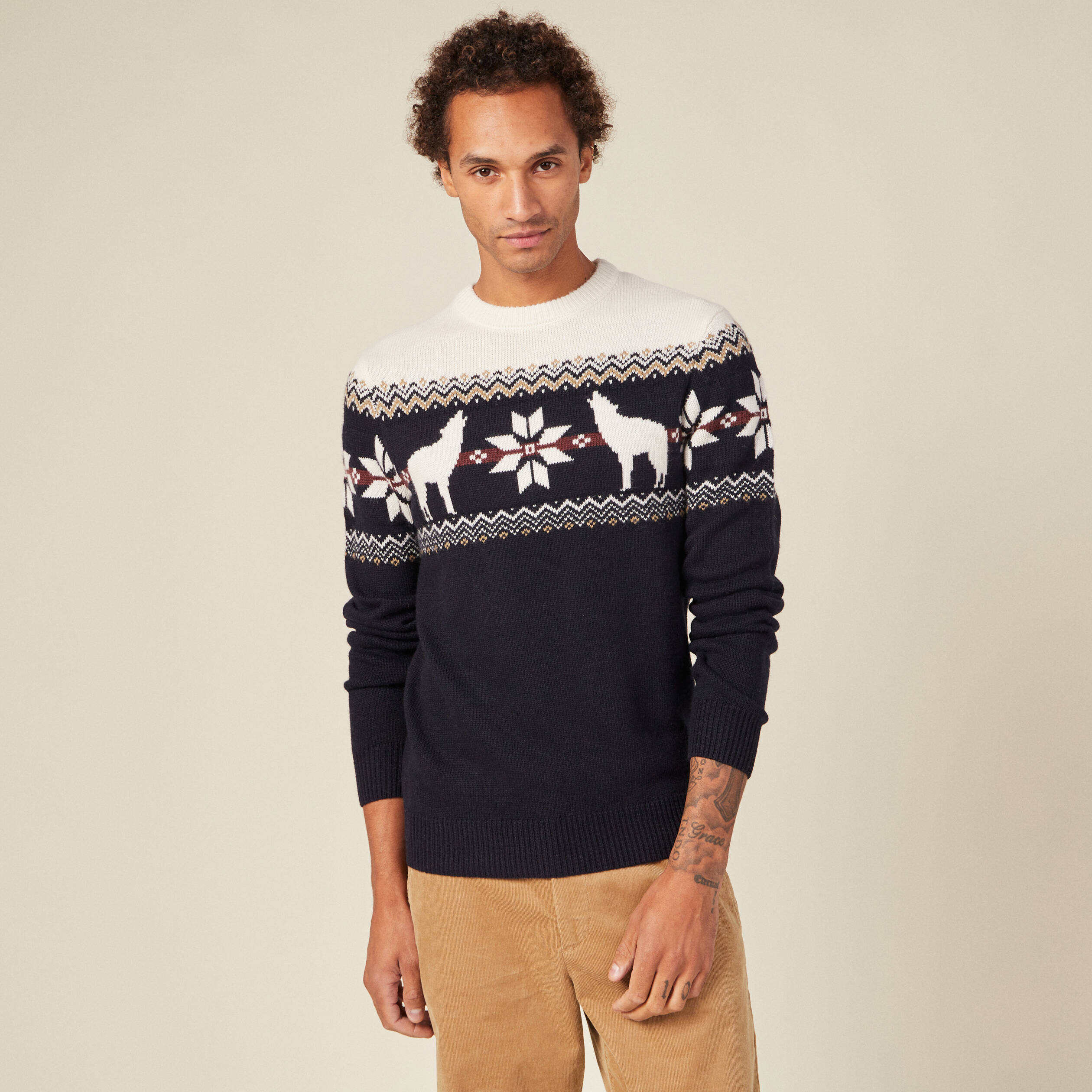 Pull manches longues bleu marine homme