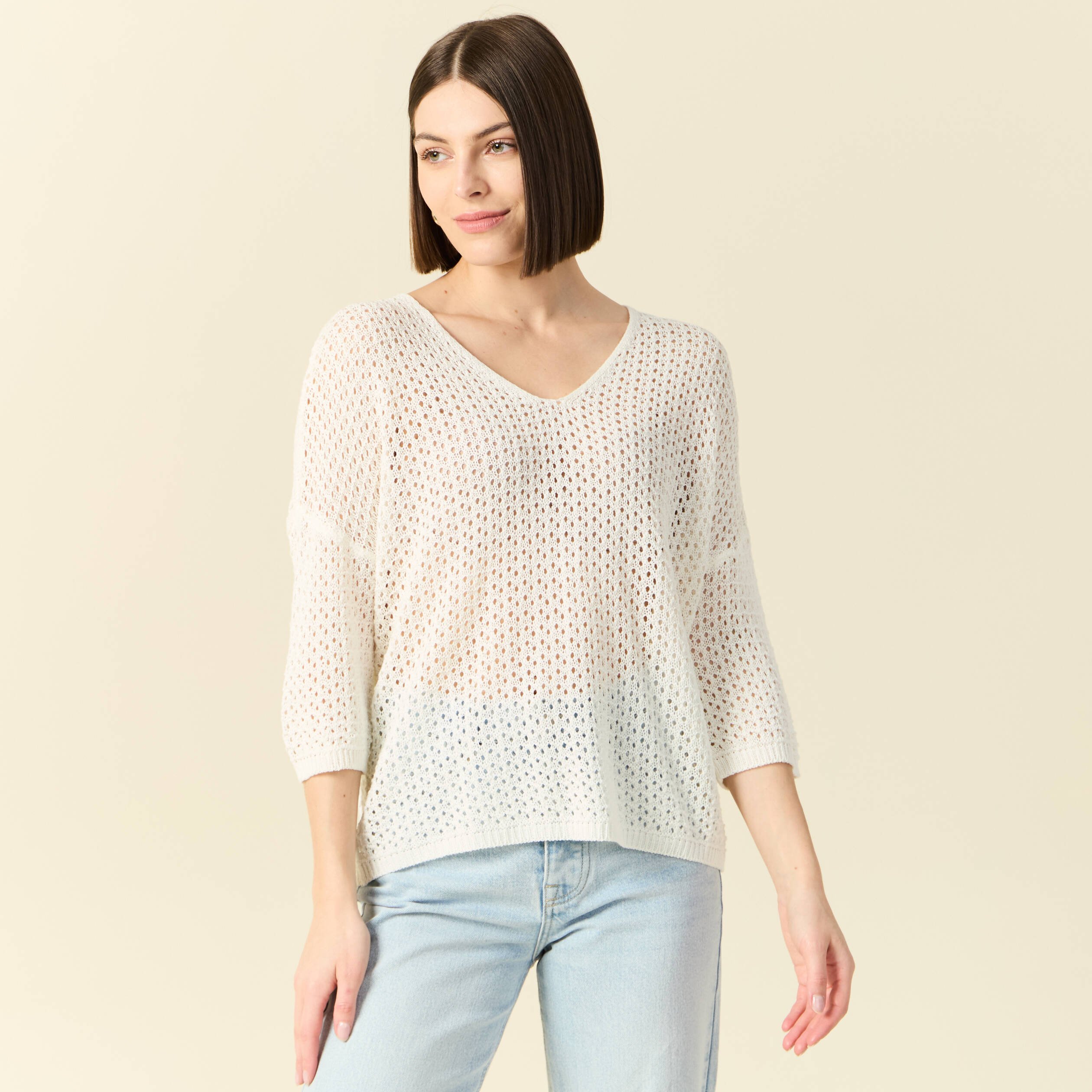 pull col en v eco responsable ecru femme Pull col en V éco-responsable ecru femme