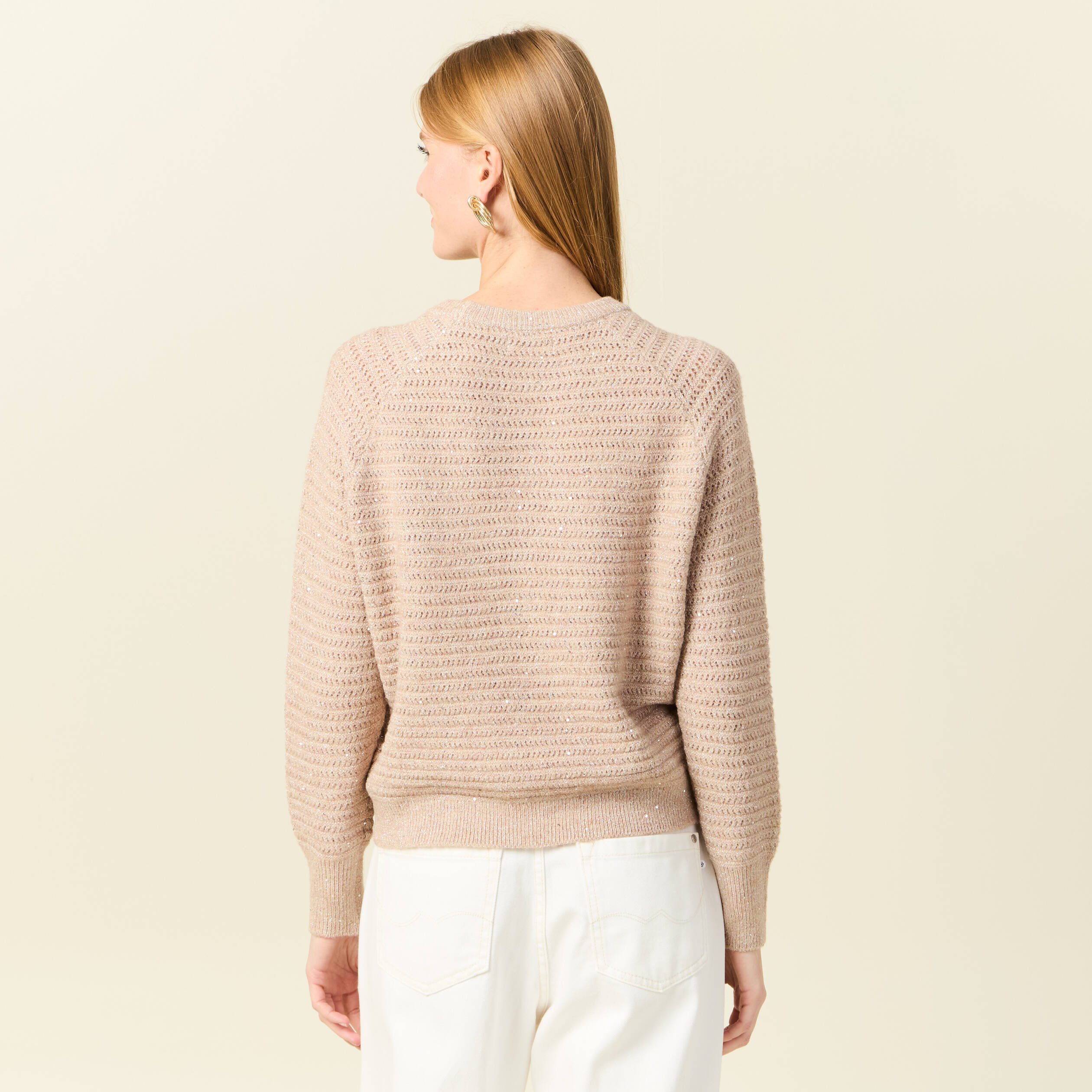 pull manches longues sequins rose clair femme Pull manches longues sequins rose clair femme